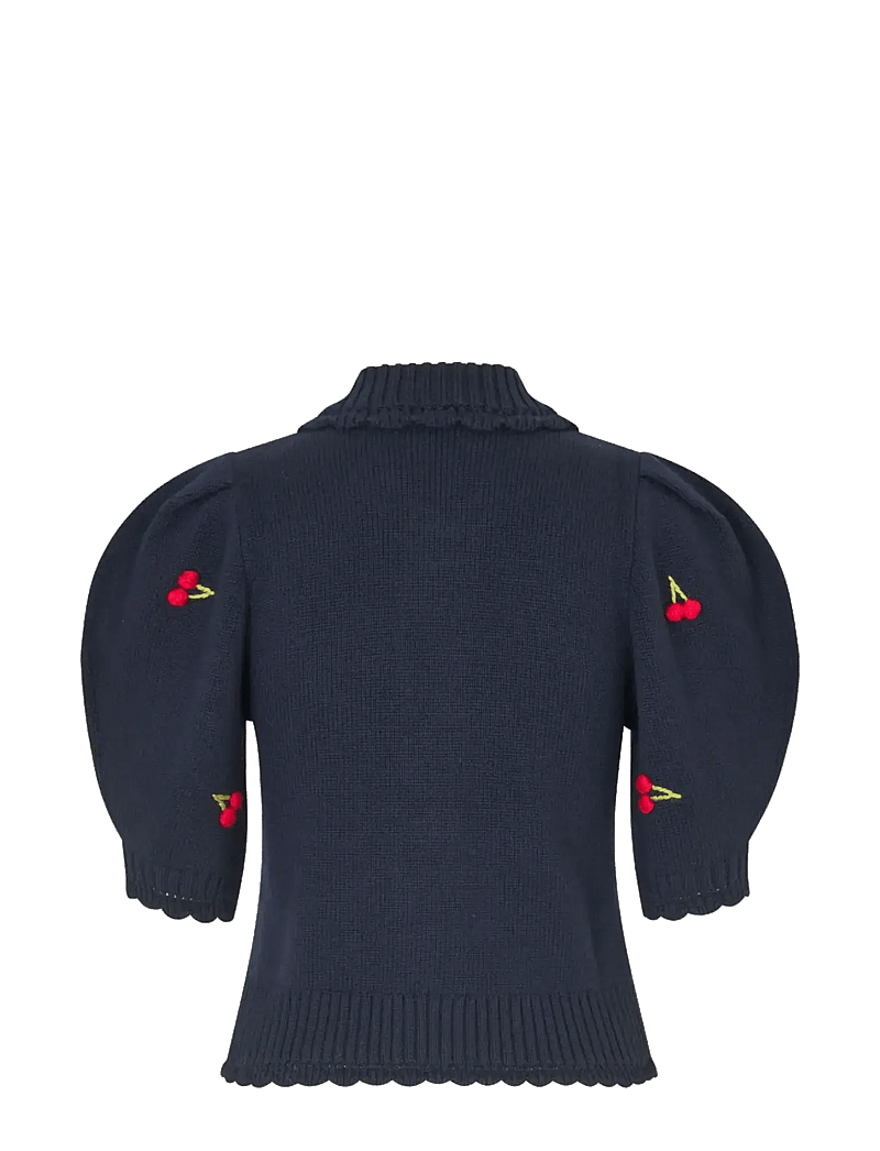 STINE GOYA - Midweight Wool, Bobble Knit Polo Cardigan - kaschmir - cherries bobble - 2