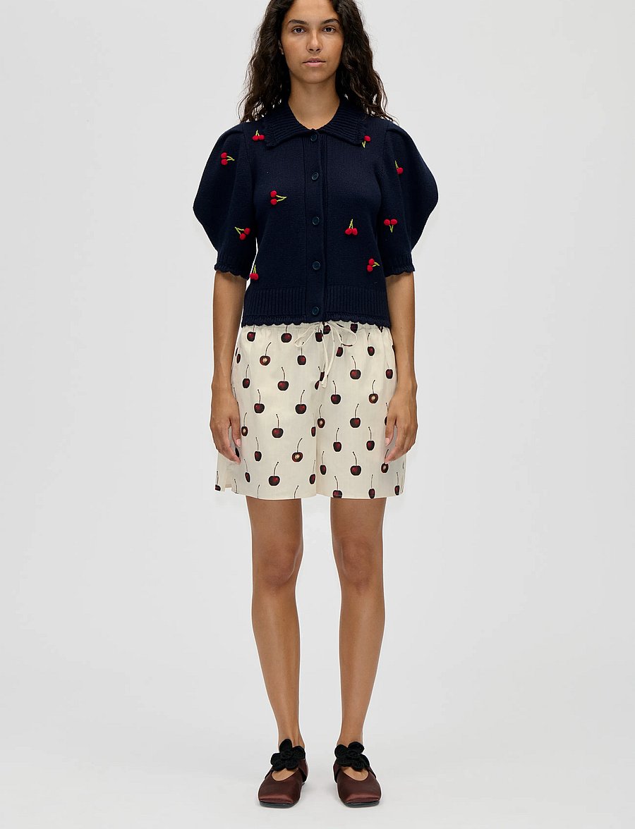 STINE GOYA - Midweight Wool, Bobble Knit Polo Cardigan - kaschmir - cherries bobble - 0