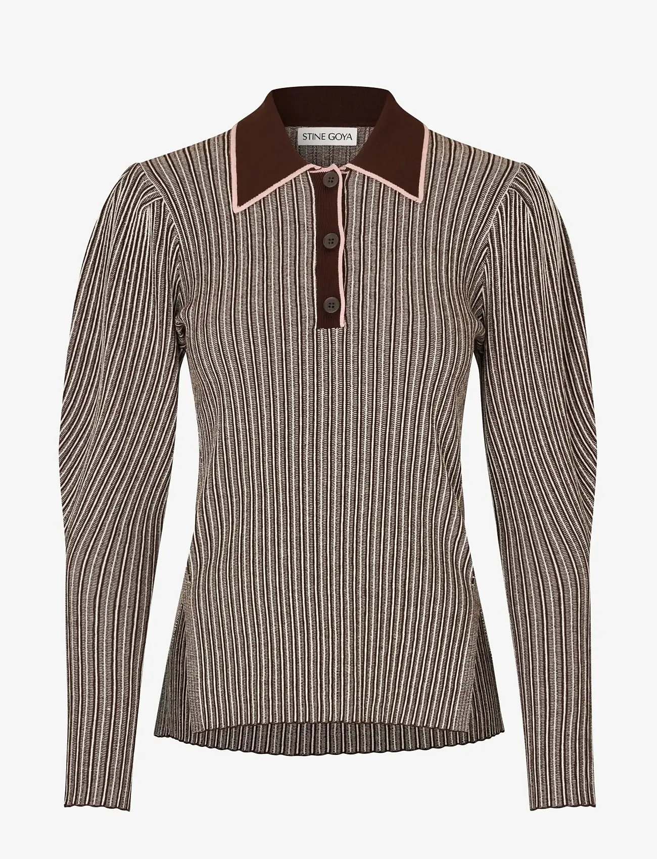 STINE GOYA - Soft Rib, Long Sleeve Knit Polo - denimskjorter - ivory stripes - 1