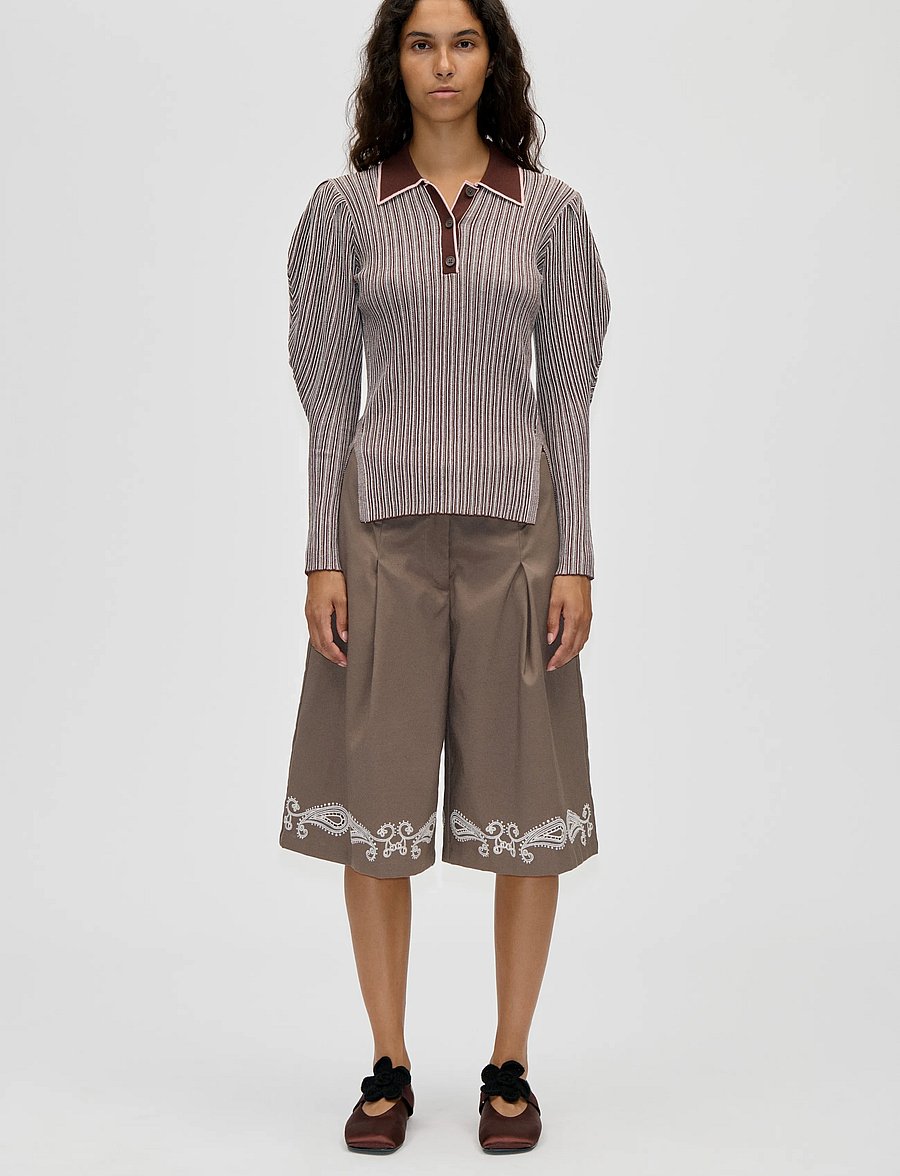 STINE GOYA - Soft Rib, Long Sleeve Knit Polo - denimskjorter - ivory stripes - 0