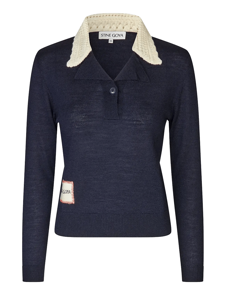 STINE GOYA - Wool Prime, Collared Pullover Knit - pullover - midnight navy - 1
