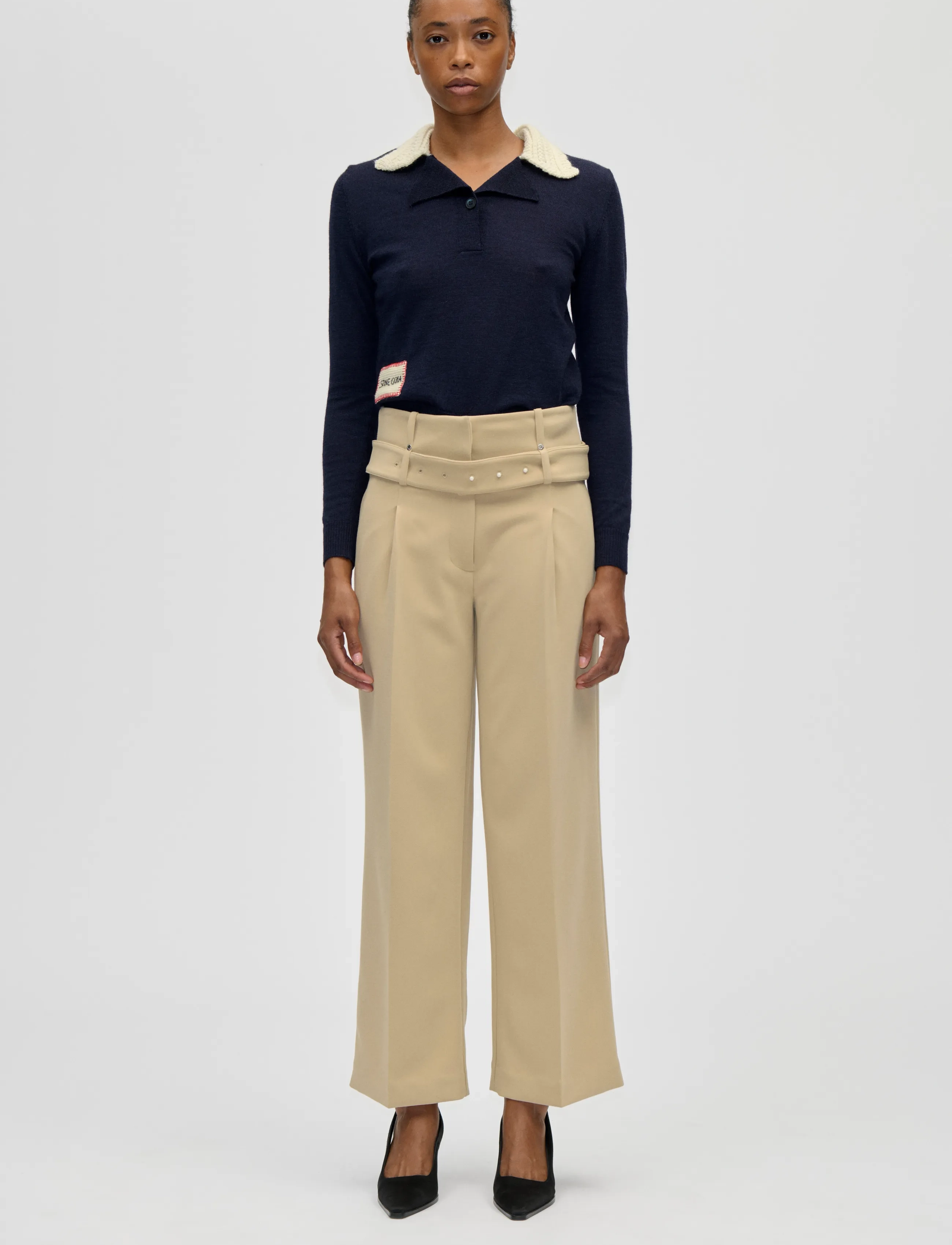 STINE GOYA 2478 Wool Prime, Collared Pullover - STINE GOYA - MIDNIGHT NAVY / navy