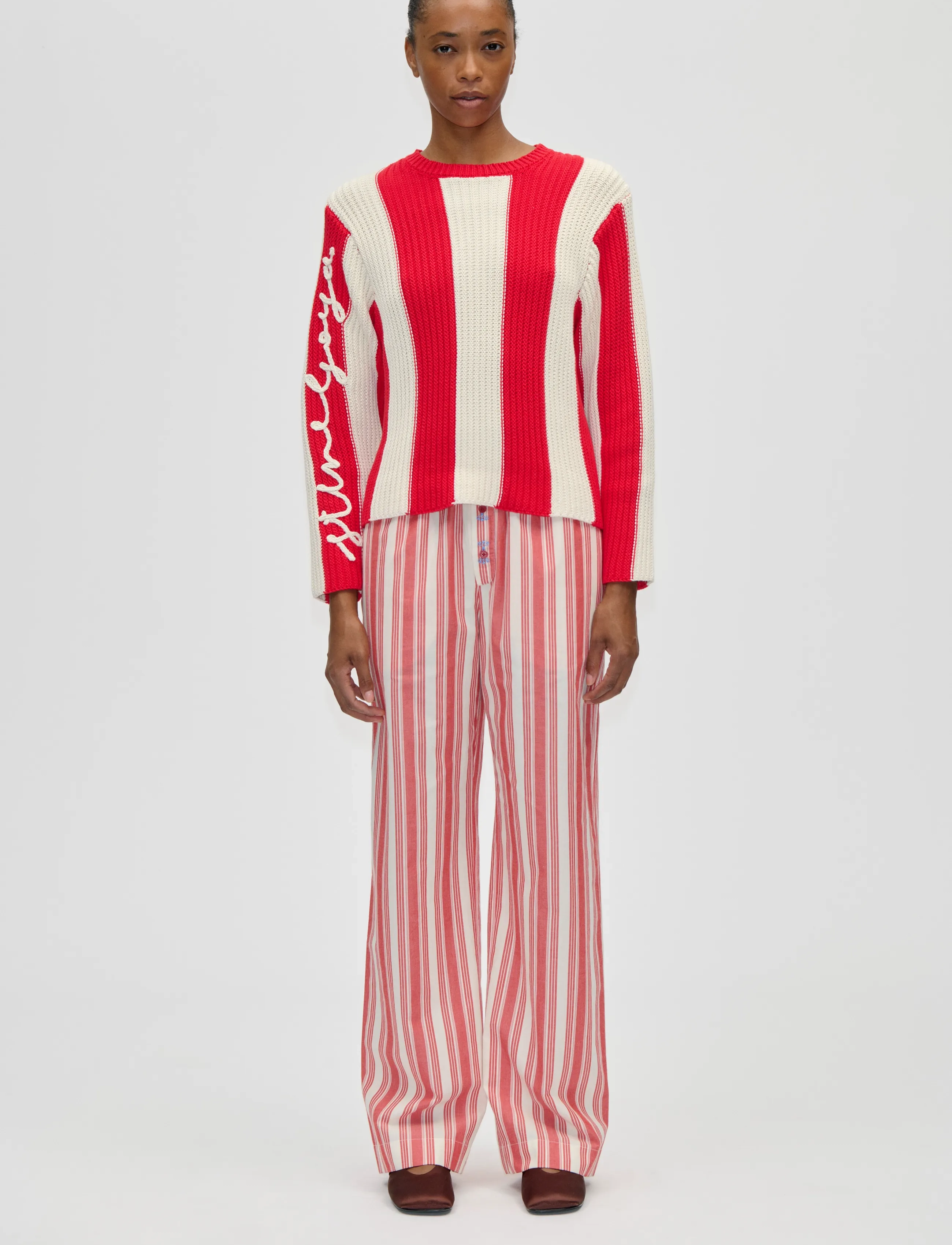 STINE GOYA Lofty Cotton, Boxy Motif Sweater - Strickmode - EQUESTRIAN STRIPES / red