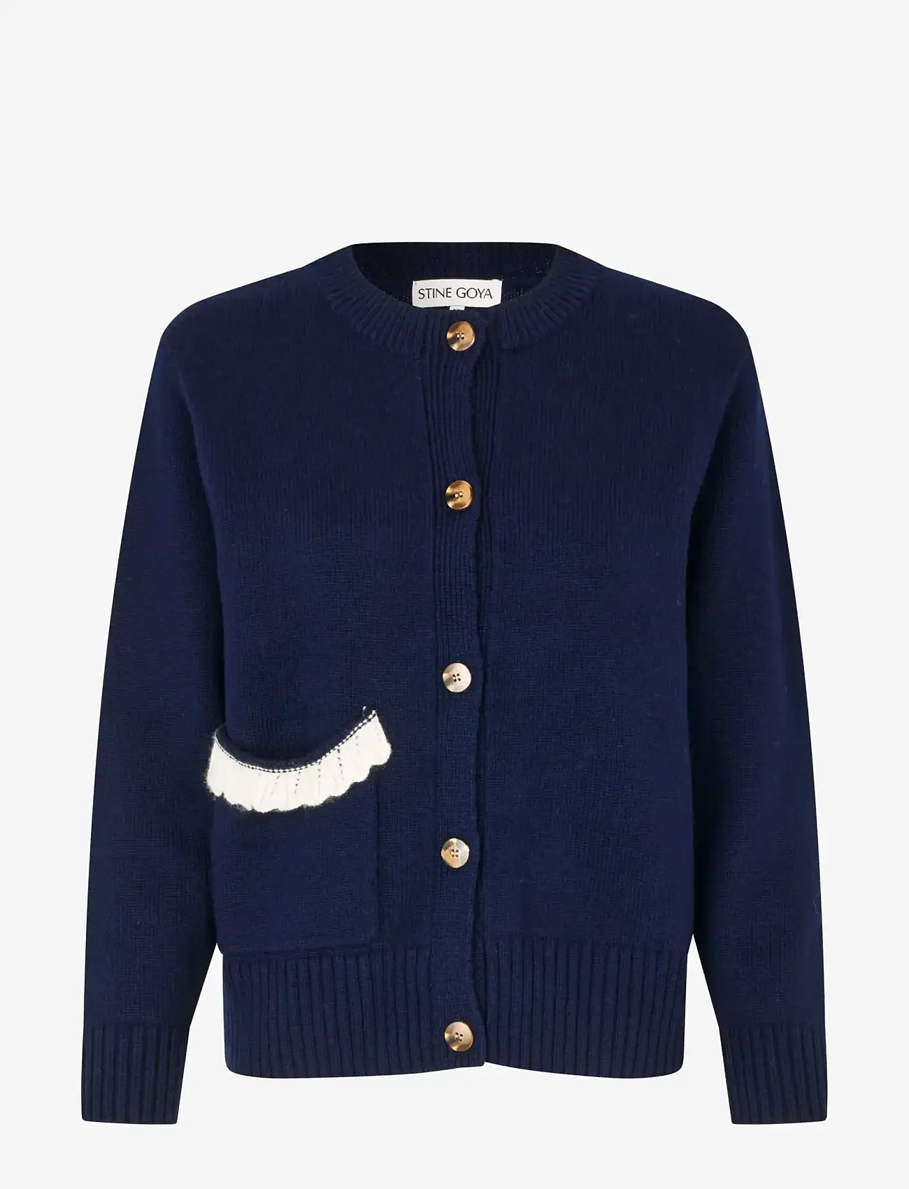 STINE GOYA - Jacquard Wool Blend, Crewneck Button-up Cardigan - kašmiir - lucky horse - 1