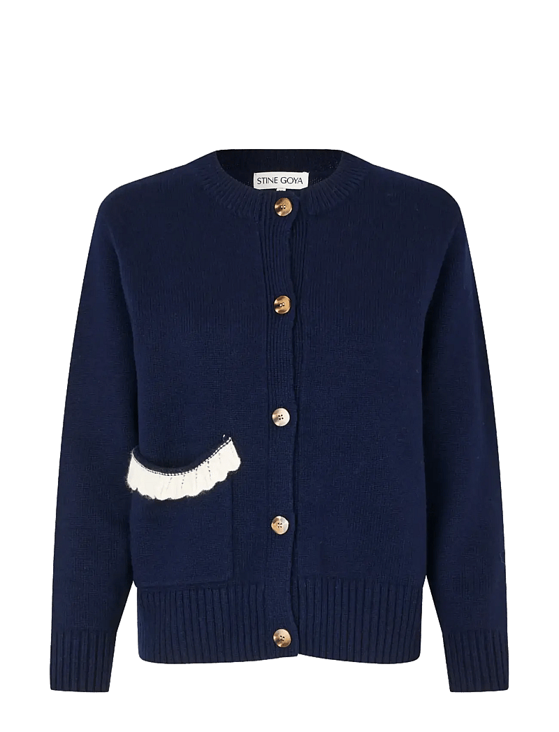 STINE GOYA - Jacquard Wool Blend, Crewneck Button-up Cardigan - cachemire - lucky horse - 1