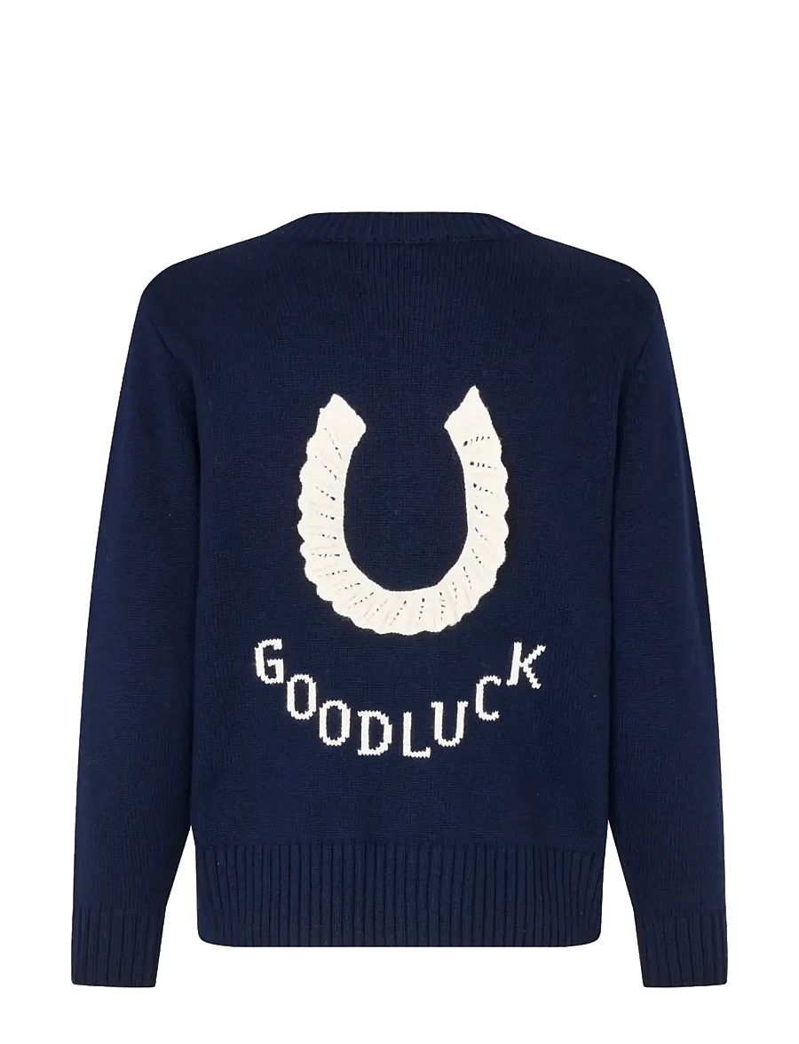 STINE GOYA - Jacquard Wool Blend, Crewneck Button-up Cardigan - kaschmir - lucky horse - 2