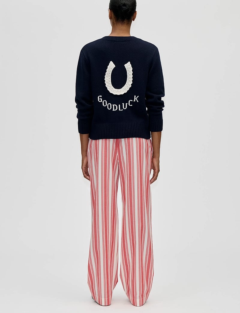 STINE GOYA - Jacquard Wool Blend, Crewneck Button-up Cardigan - cachemire - lucky horse - 3