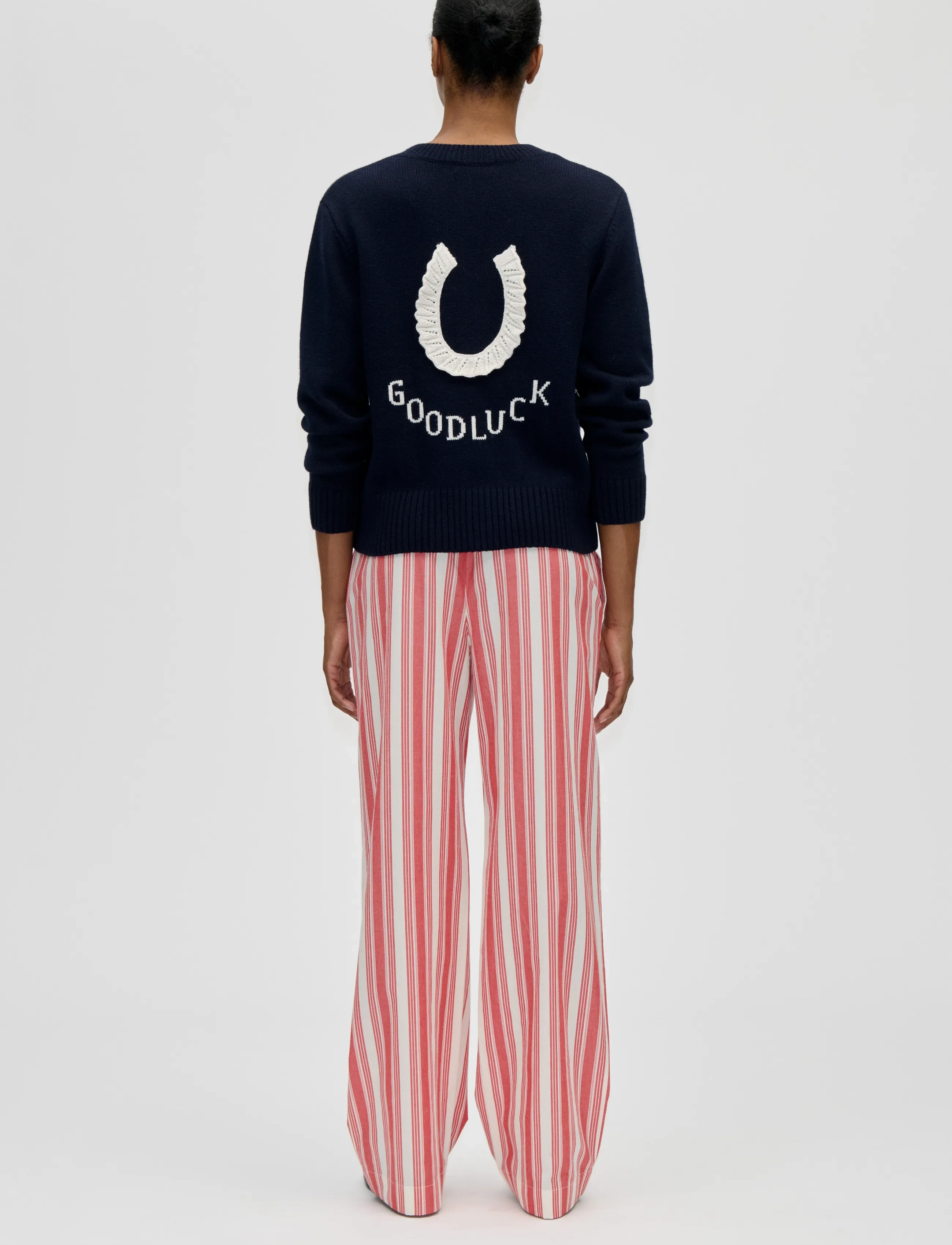 STINE GOYA - Jacquard Wool Blend, Crewneck Button-up Cardigan - cashmere - lucky horse - 3