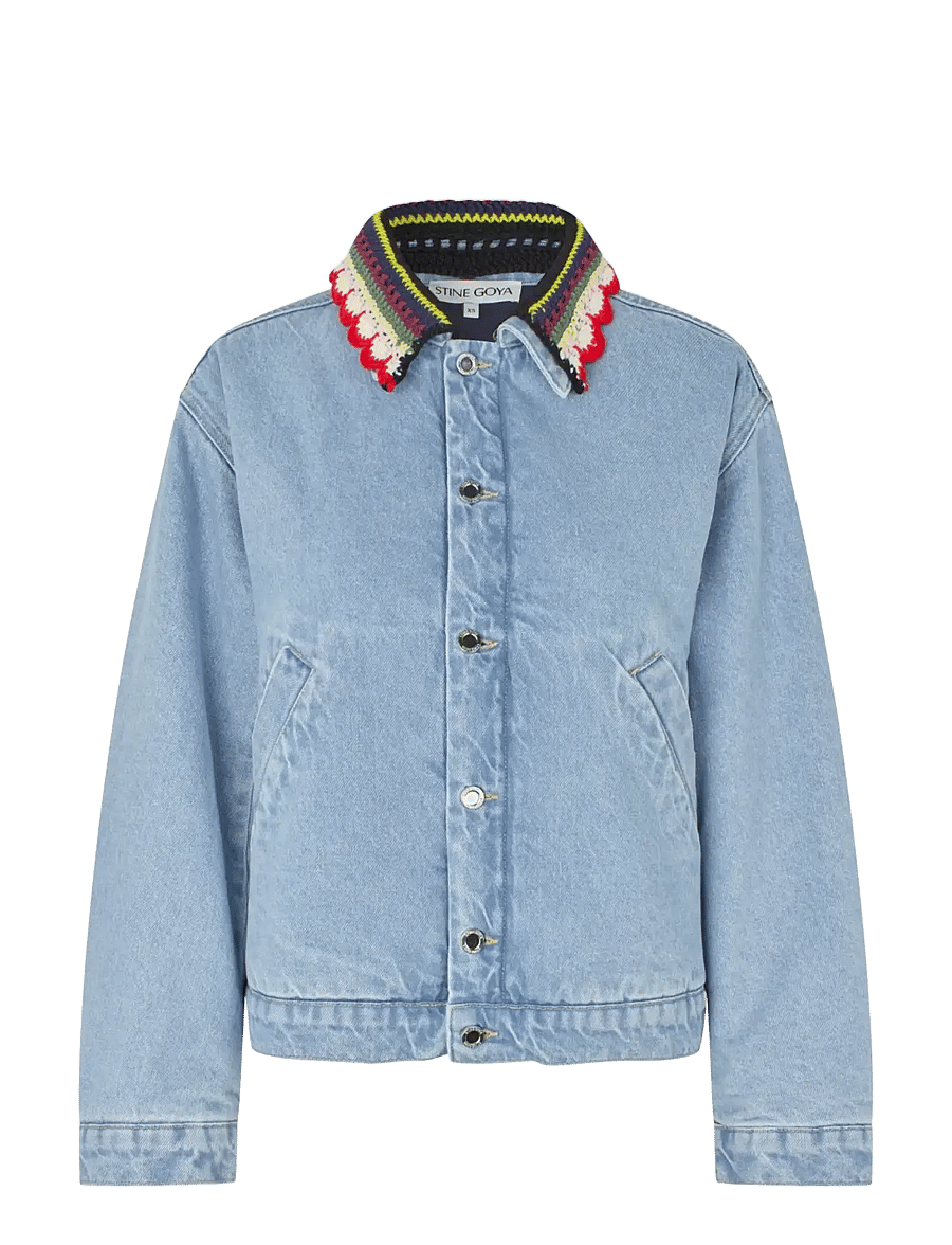 STINE GOYA - Double Rinse Denim, Collared Cropped Bomber - jeansjacken - denim blue - 1