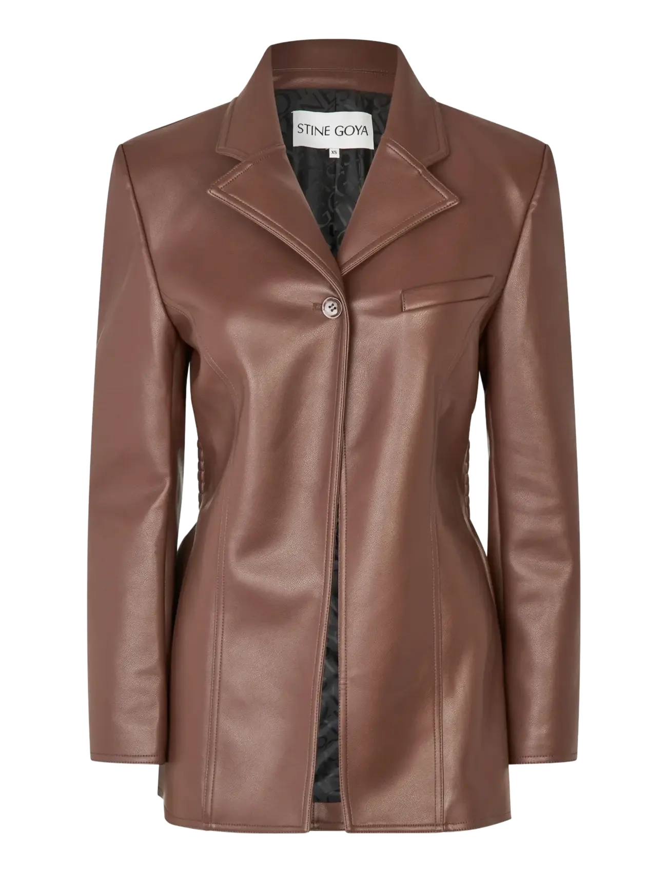 STINE GOYA - 2495 Bonded Faux Leather, Fitted Single Breasted Jacket - single breasted blazers - cocoa - 1