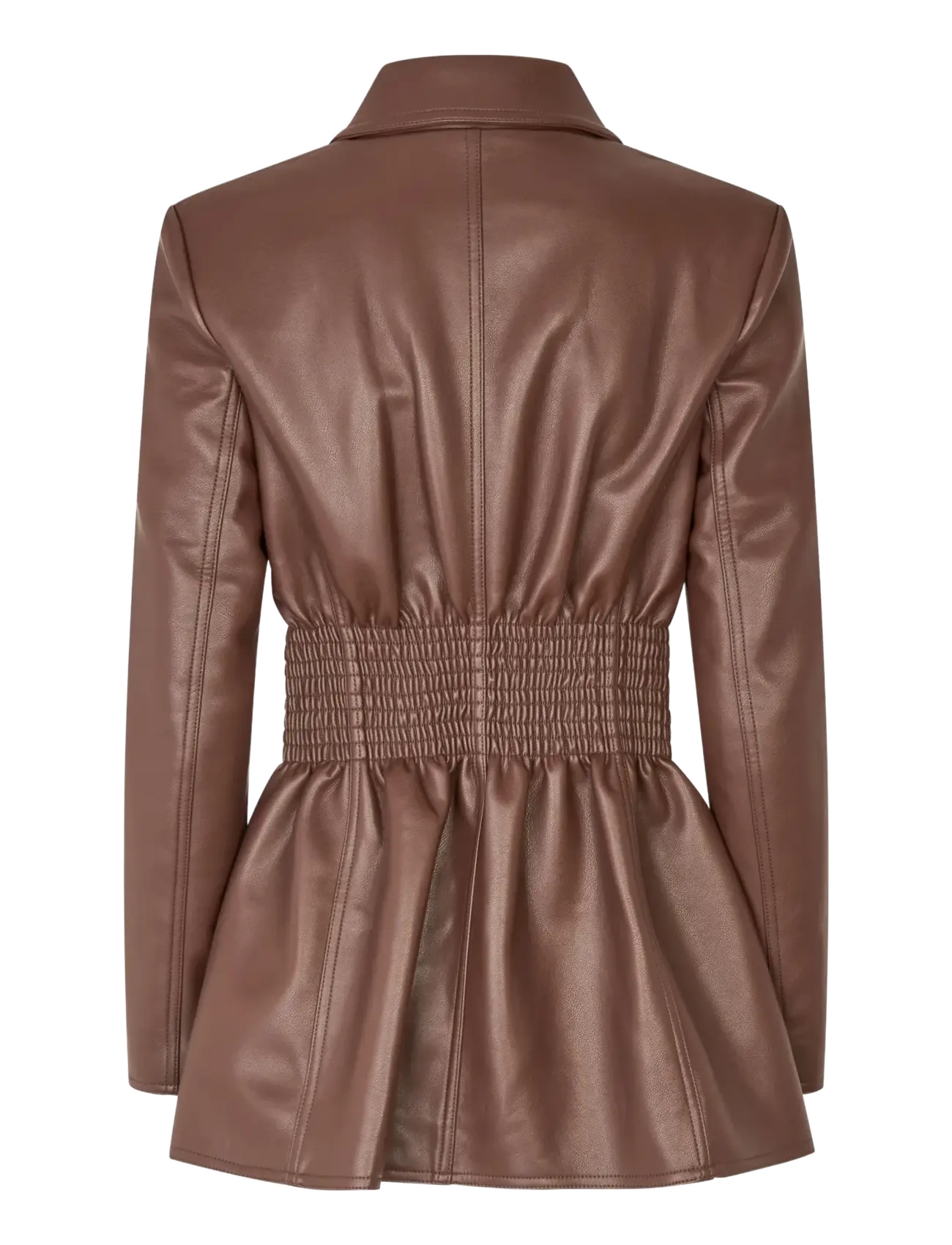 STINE GOYA - Bonded Faux Leather, Fitted Single Breasted Jacket - single breasted blazers - cocoa - 2