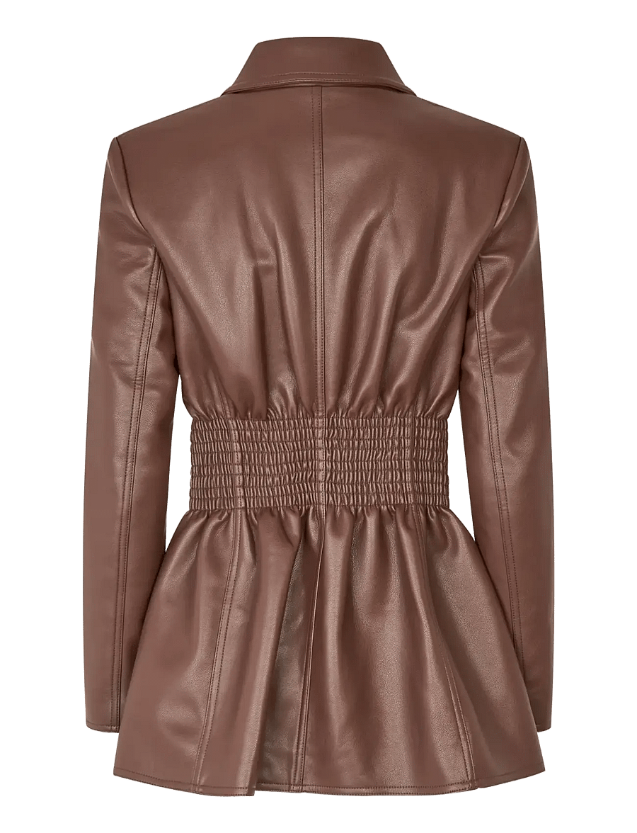 STINE GOYA - 2495 Bonded Faux Leather, Fitted Single Breasted Jacket - single breasted blazers - cocoa - 2
