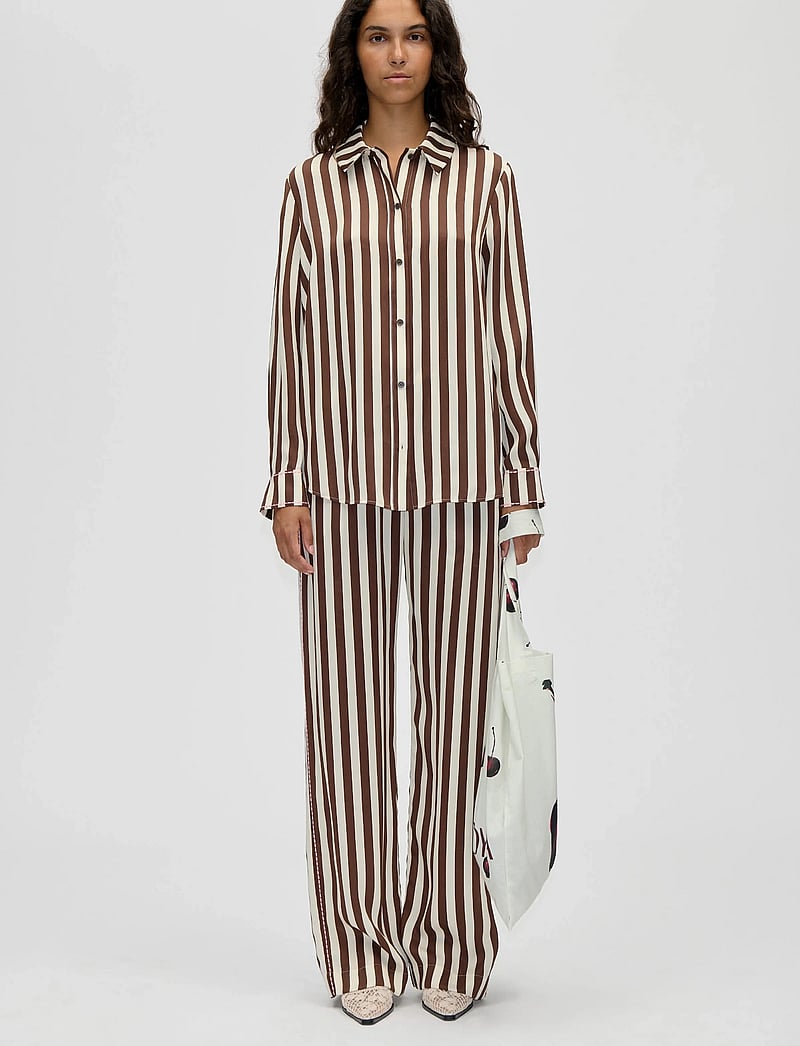 STINE GOYA - Dry Viscose, Elasticated Long Pants - spodnie szerokie - ivory stripes - 0