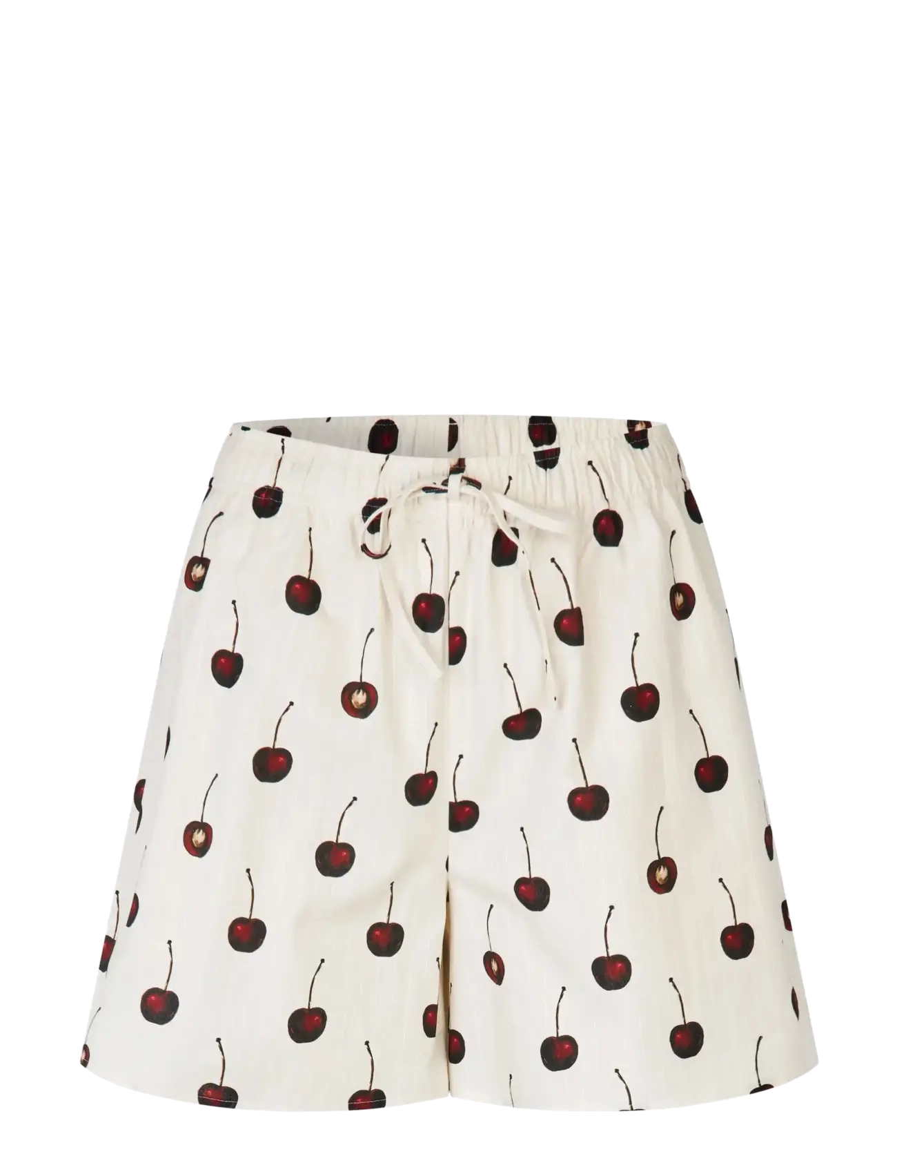 STINE GOYA Crisp Stripe Shirting, Elasticated Waistband Shorts - Kampagne - CHERRIES / cream
