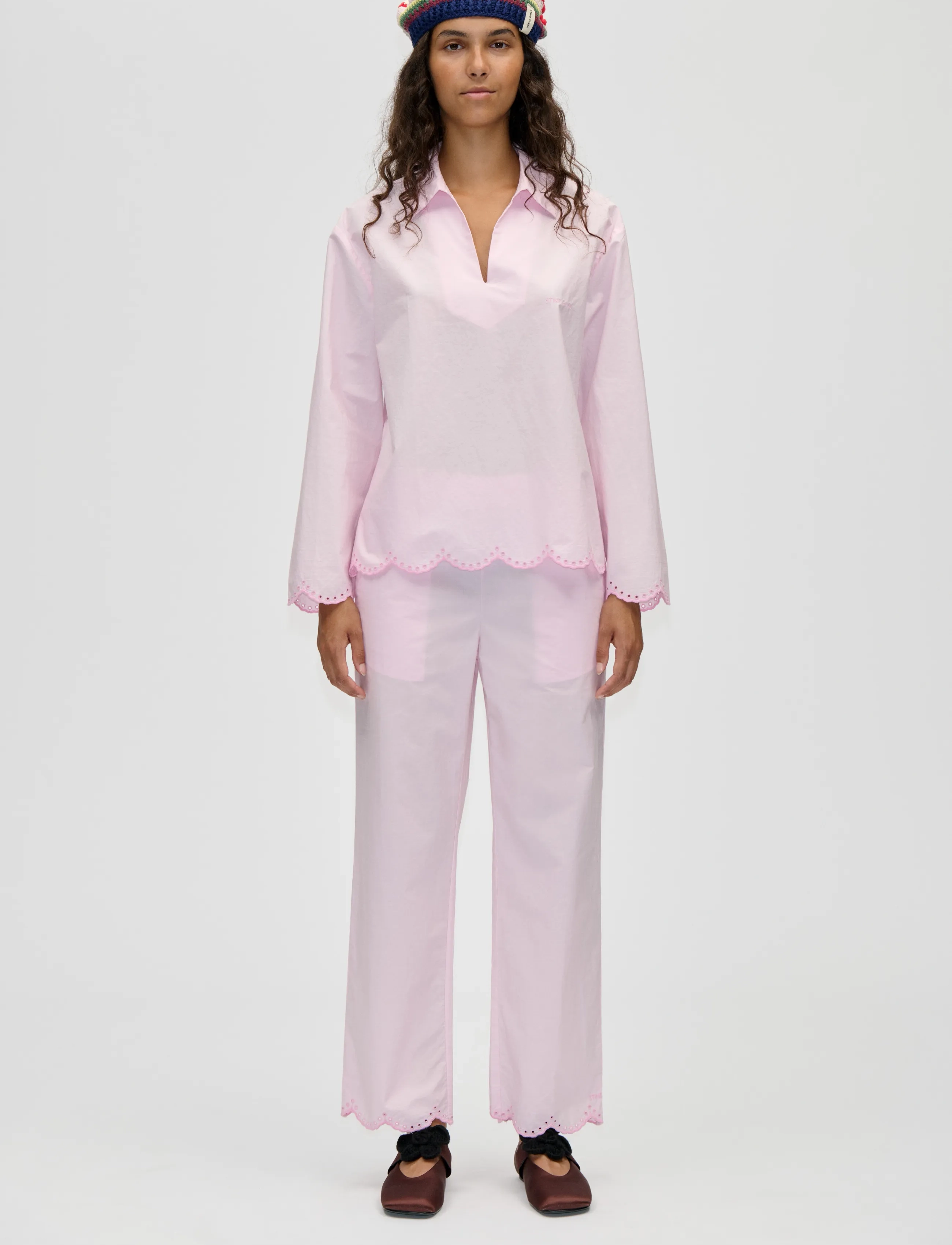 STINE GOYA Light Cotton, Flowy Elasticated Waist Pants, XS, Pink, Bukser > Lige Ben, Dame