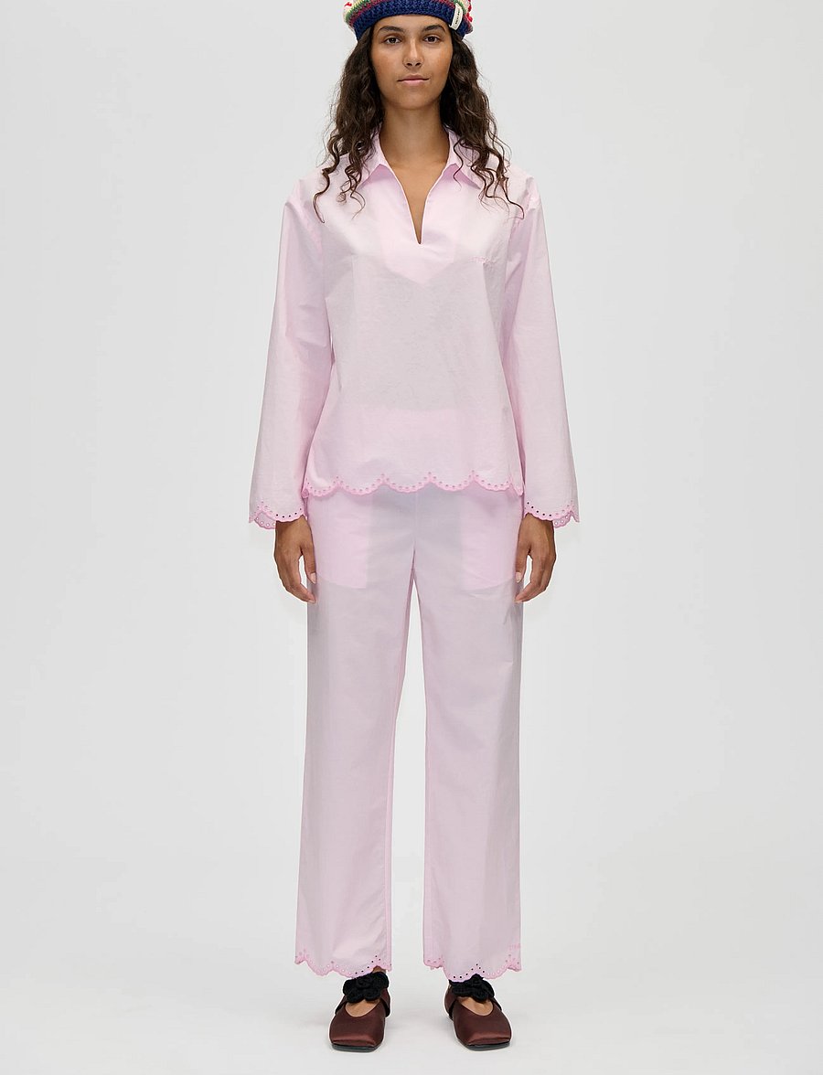 STINE GOYA - Light Cotton, Flowy Elasticated Waist Pants - sirged püksid - muted blush - 0