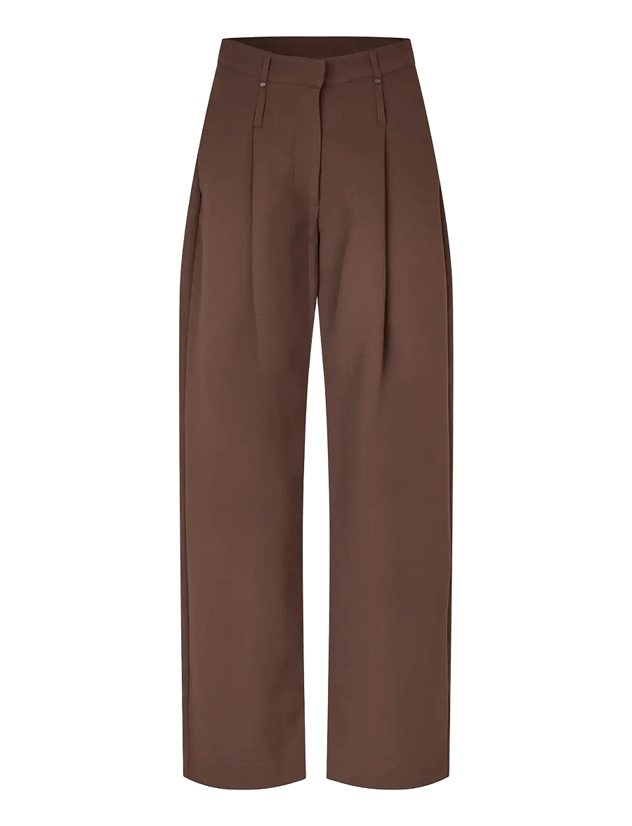 STINE GOYA - Double Sided Crepe, Elevated Pleat Pants - spodnie szerokie - cocoa - 1