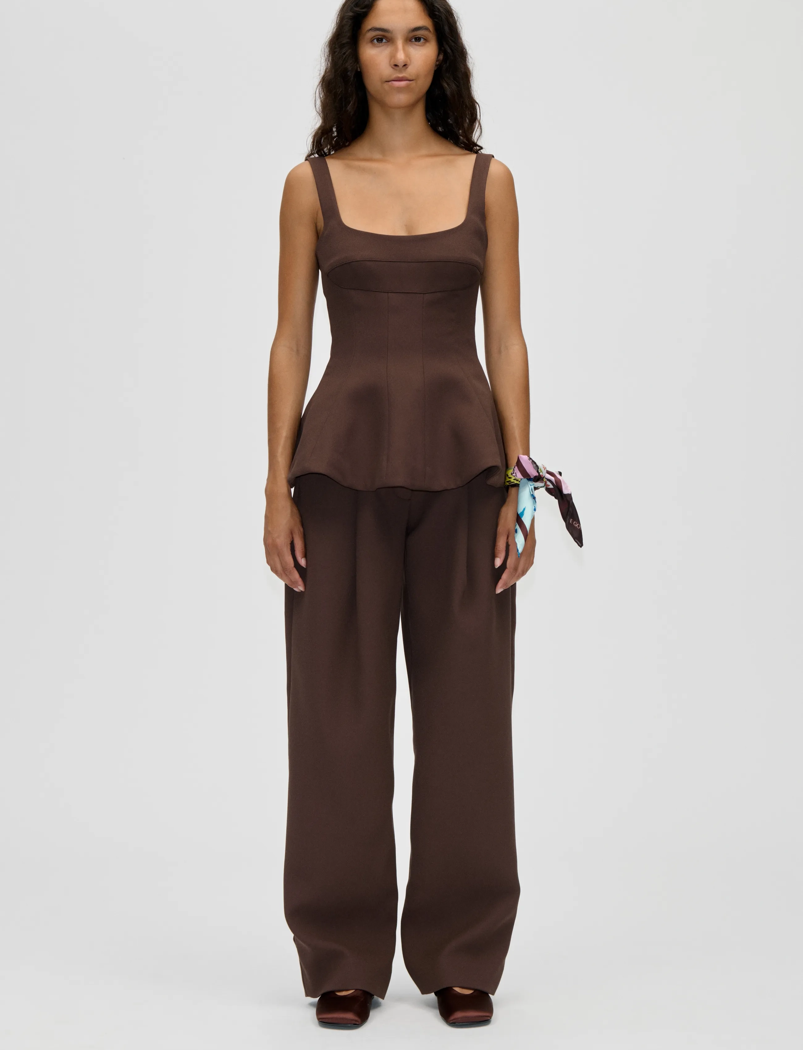 STINE GOYA Double Sided Crepe, Elevated Pleat Pants, XL, Brown, Bukser > Brede Ben, Dame