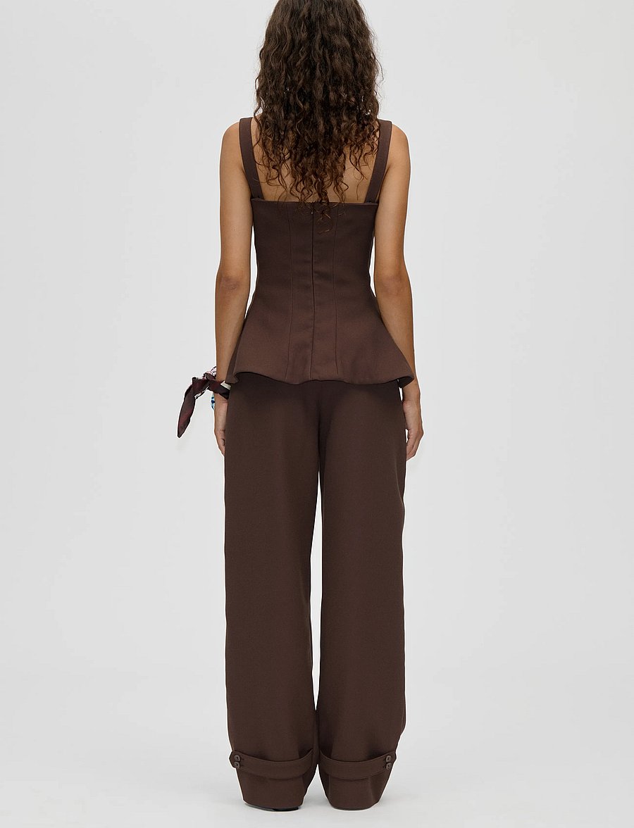 STINE GOYA - Double Sided Crepe, Elevated Pleat Pants - spodnie szerokie - cocoa - 3