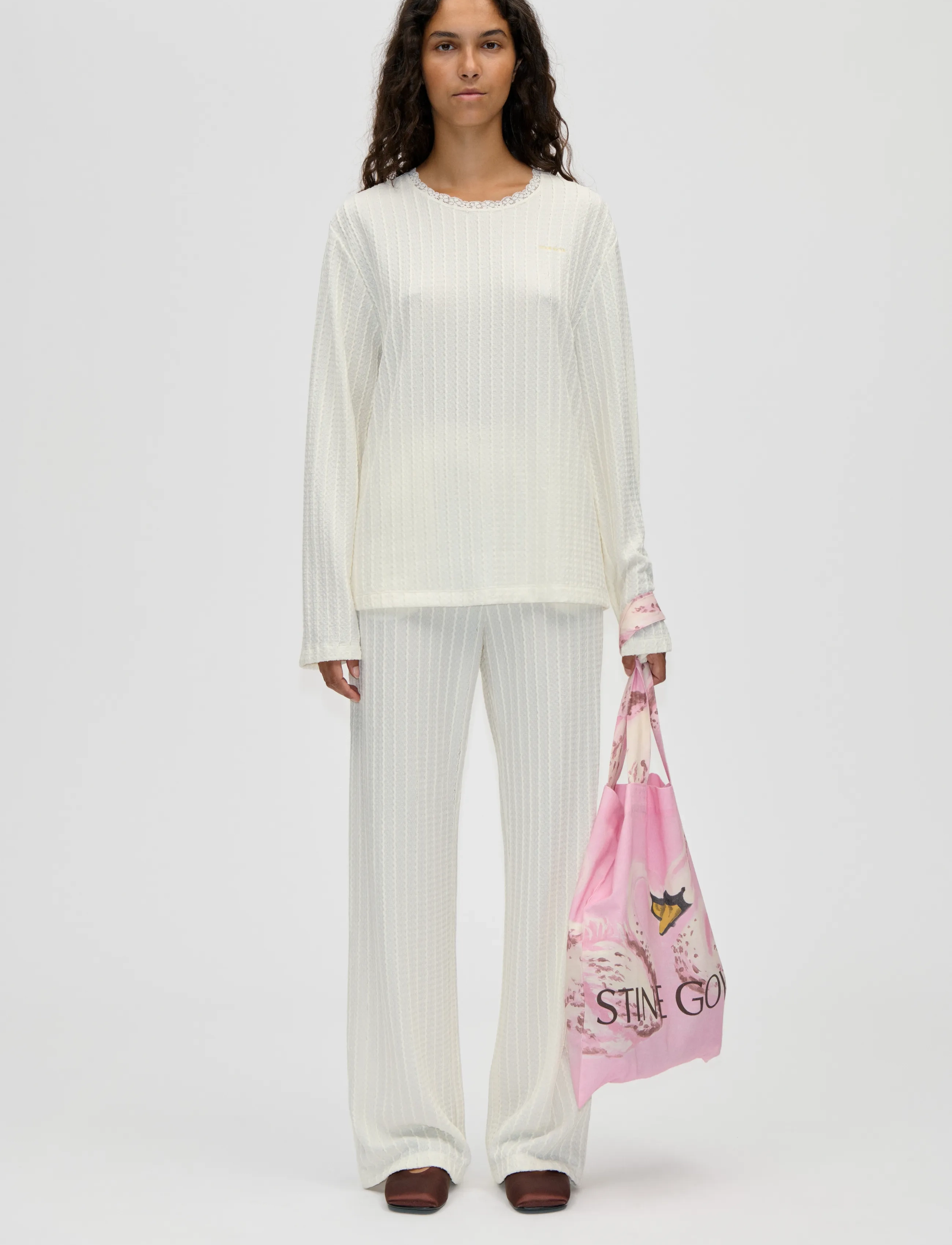 STINE GOYA Puckered Jersey, Casual Elasticated Pants, S, Trousers, Creme - Straight Leg, Frauen
