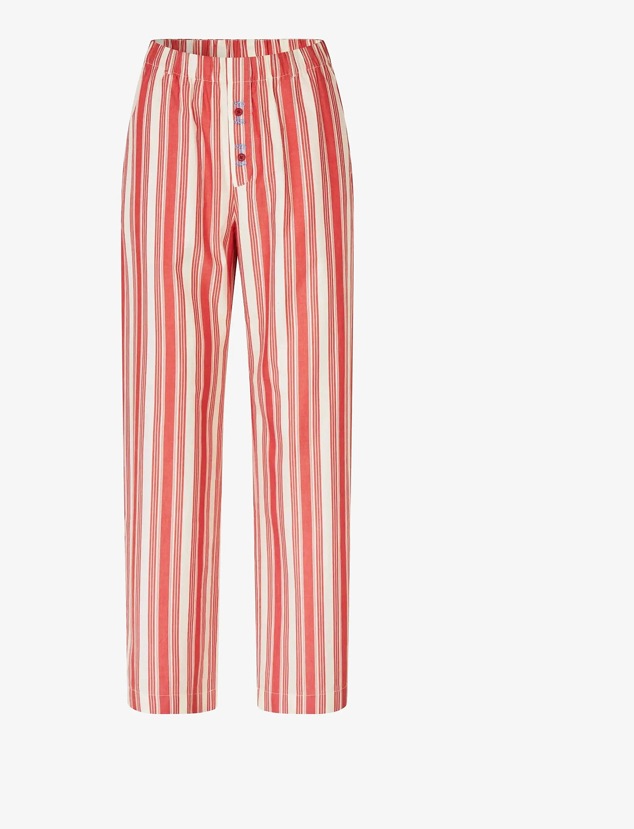 STINE GOYA - Striped Embroidered Cotton, Gathered Boxer Pants - pantalons droits - scarlet trot - 1