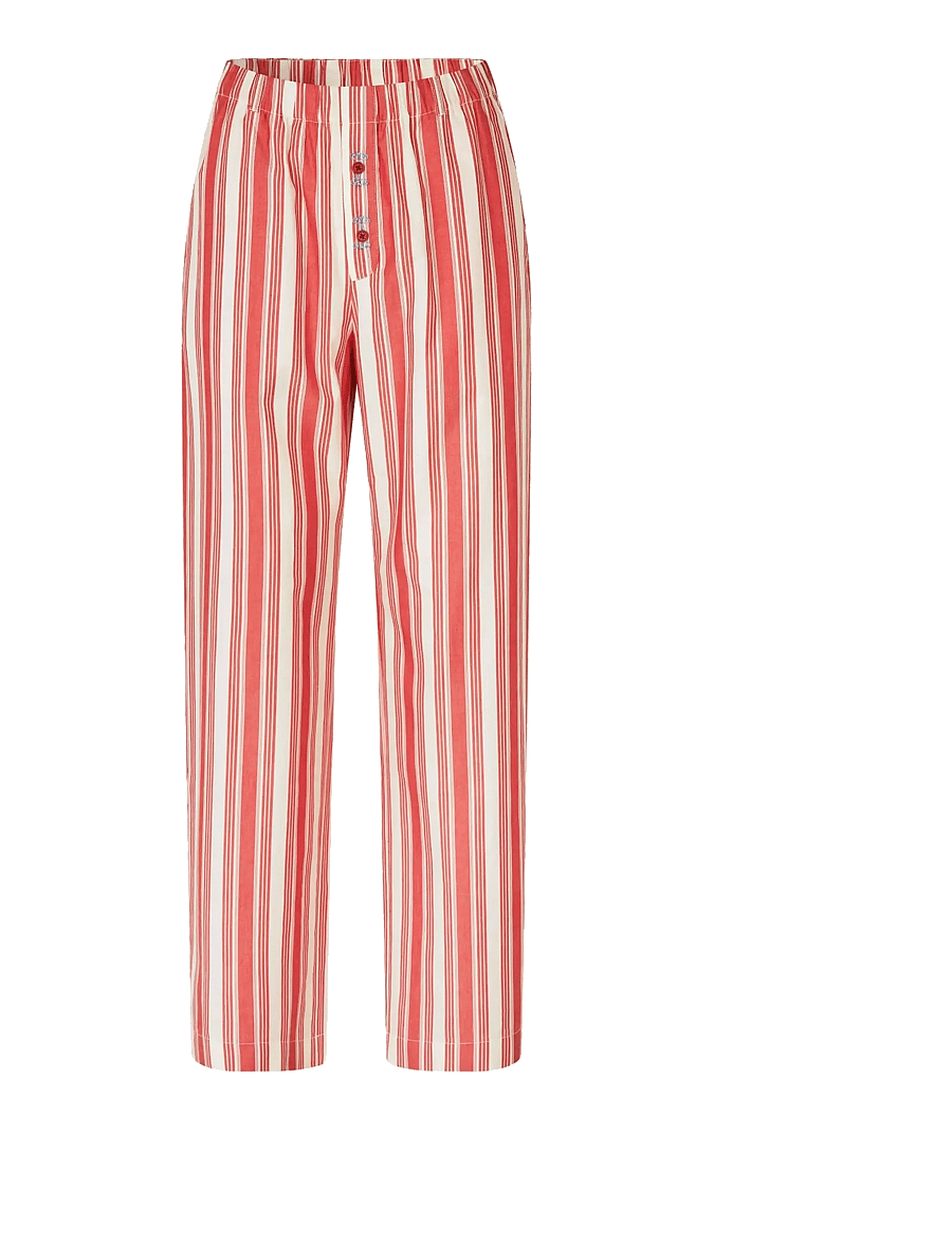 STINE GOYA - Striped Embroidered Cotton, Gathered Boxer Pants - hose mit geradem bein - scarlet trot - 1