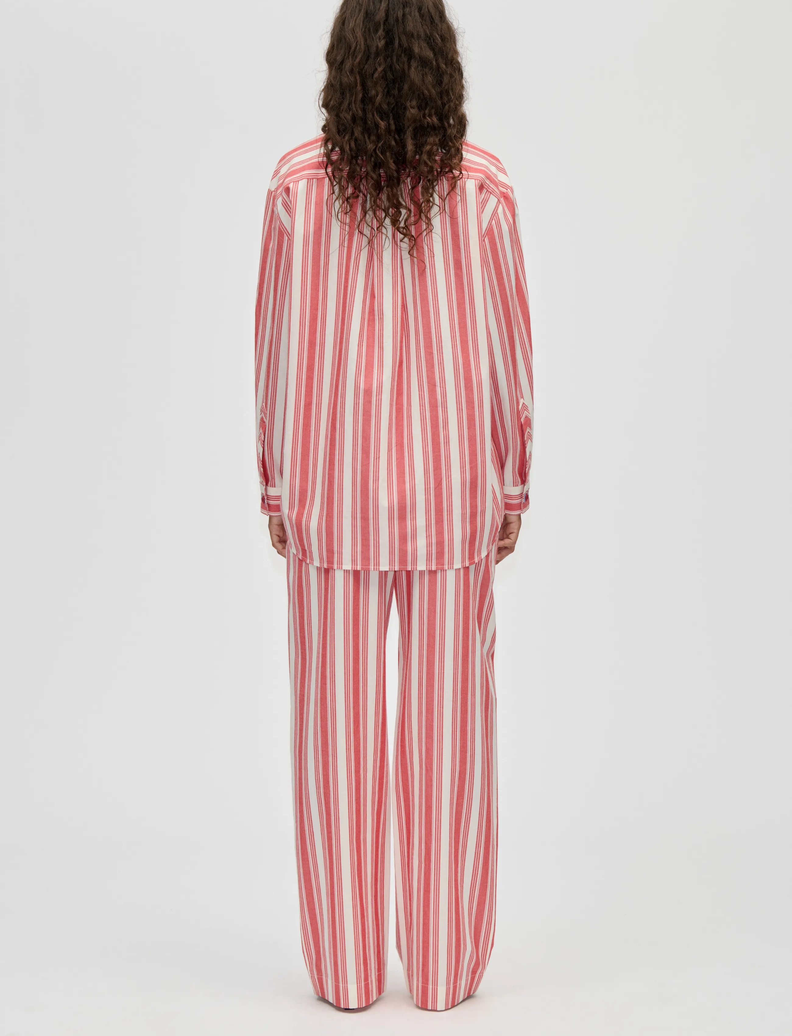 STINE GOYA - Striped Embroidered Cotton, Gathered Boxer Pants - bikses ar taisnām starām - scarlet trot - 3