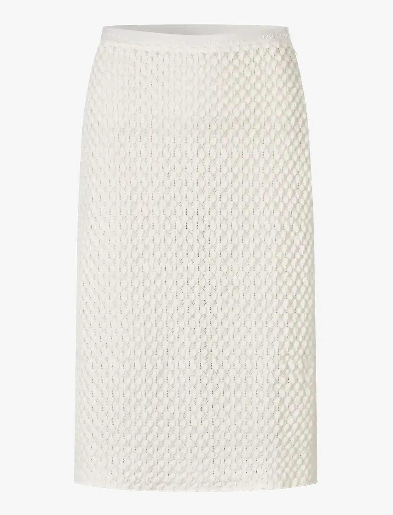 STINE GOYA - Crochet Lace, Pencil Elasticated Skirt - ołówkowe spódnice - white swan - 1