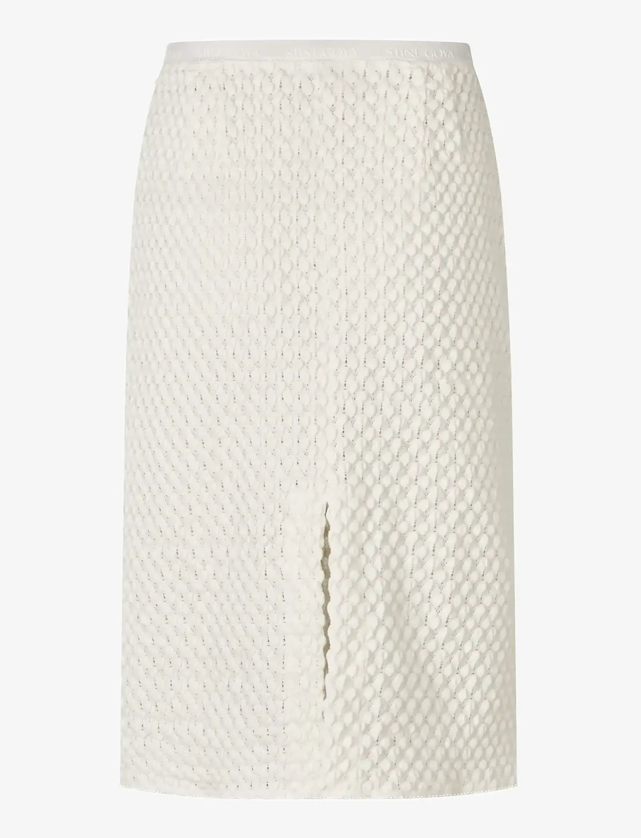 STINE GOYA - Crochet Lace, Pencil Elasticated Skirt - ołówkowe spódnice - white swan - 2