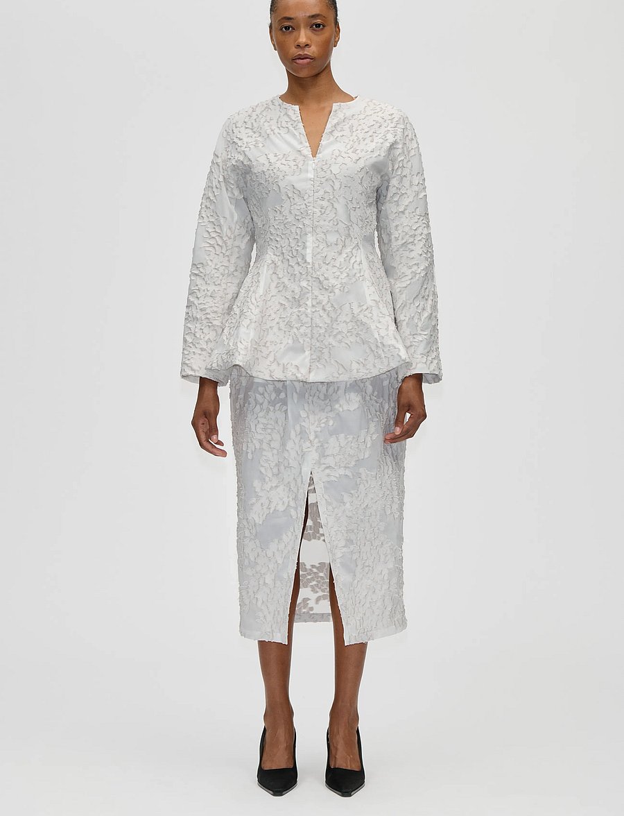 STINE GOYA - Textured Fil Coupe, Volume Drop Skirt - vidutinio ilgio sijonai - stone grey - 0