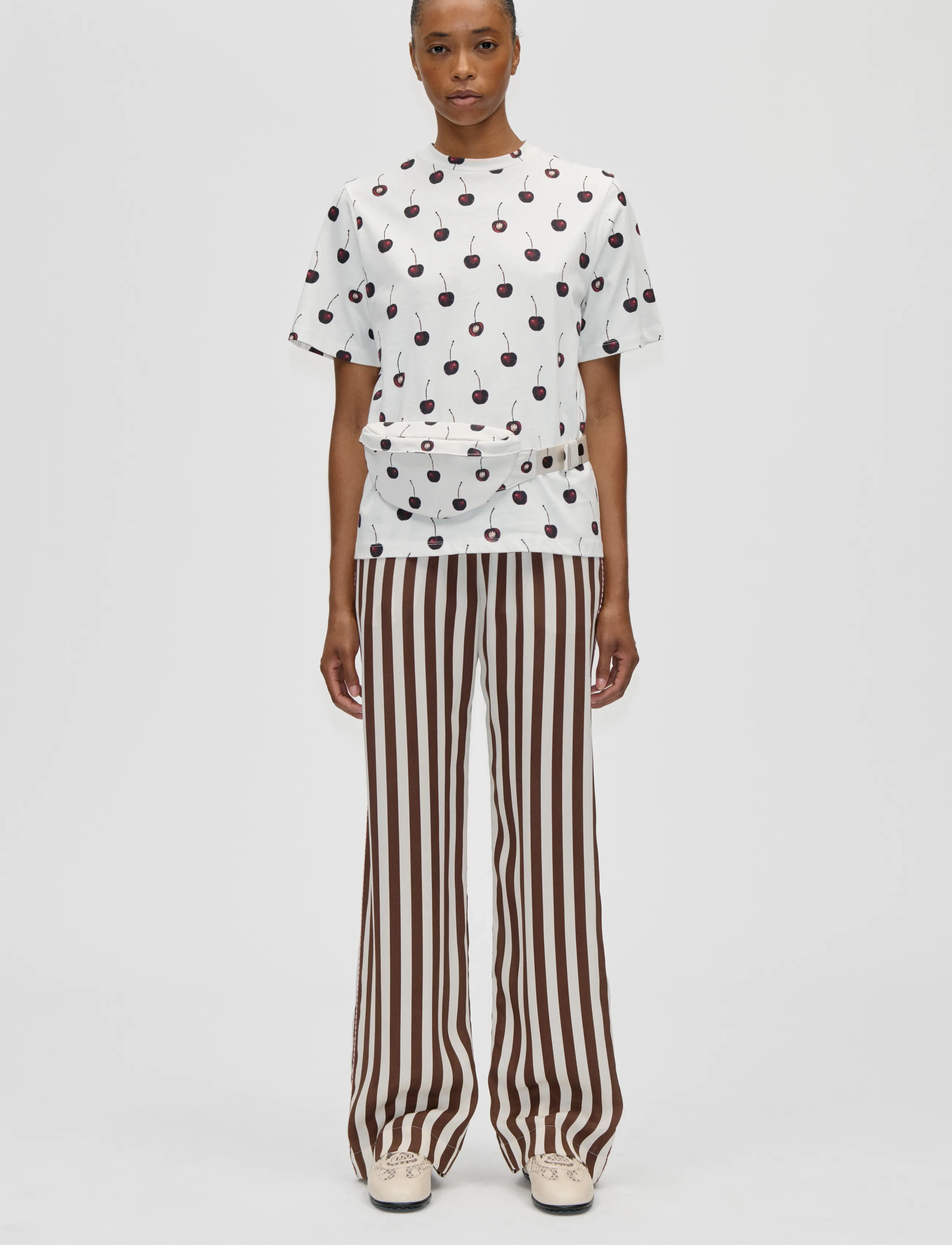 STINE GOYA Light Jersey, Short Sleeve T-Shirt - STINE GOYA - CHERRY / cream