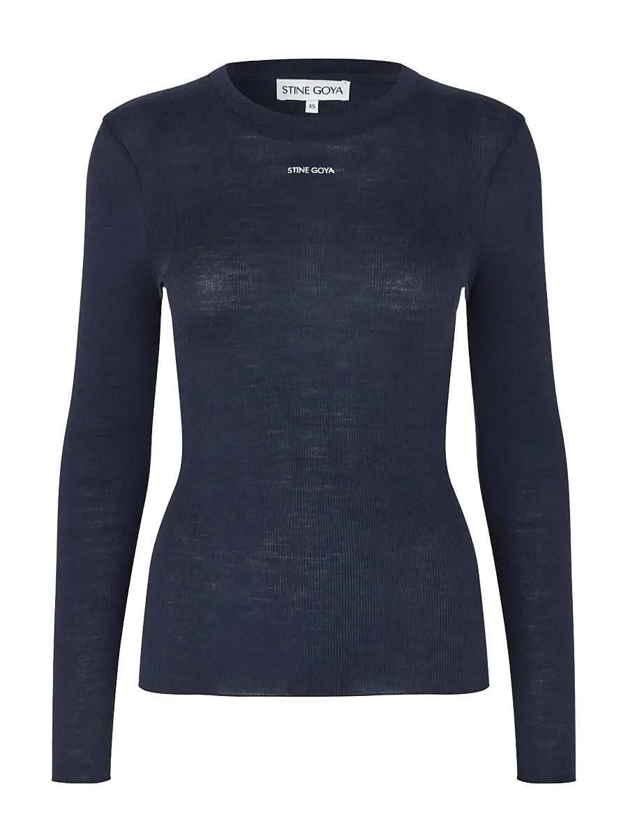 STINE GOYA - Lux Rib,Long Sleeve Crewneck - topi ar garām piedurknēm - midnight navy - 1