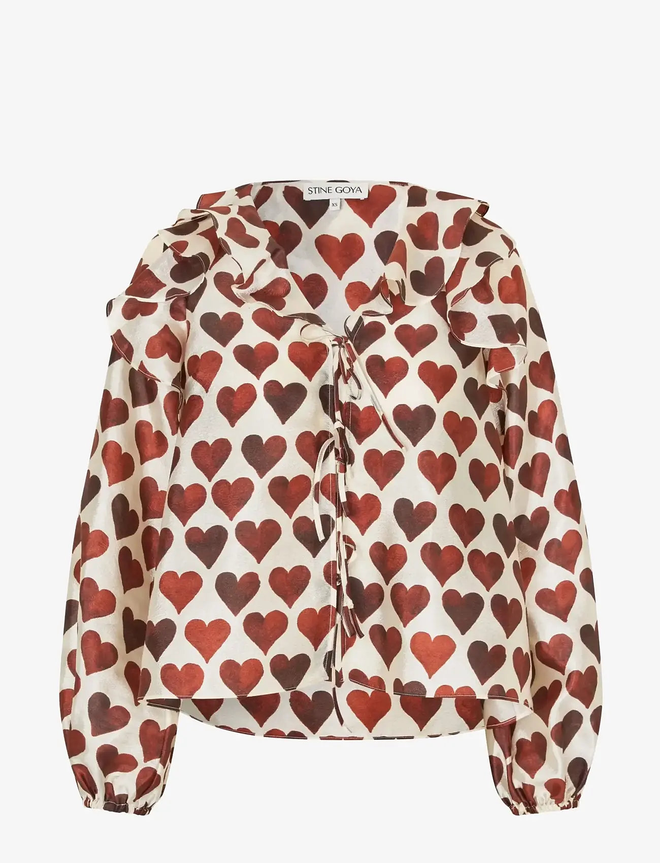 STINE GOYA - Flat Textured Poly, Multi Ruffle Raglan Top - bluzki z długimi rękawami - hearts - 1