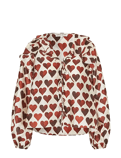 Flat Textured Poly, Multi Ruffle Raglan Top - LangæRmede Bluser