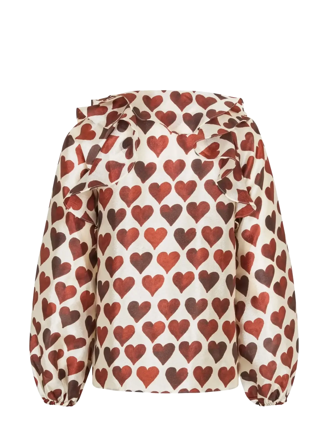 STINE GOYA - Flat Textured Poly, Multi Ruffle Raglan Top - långärmade blusar - hearts - 2