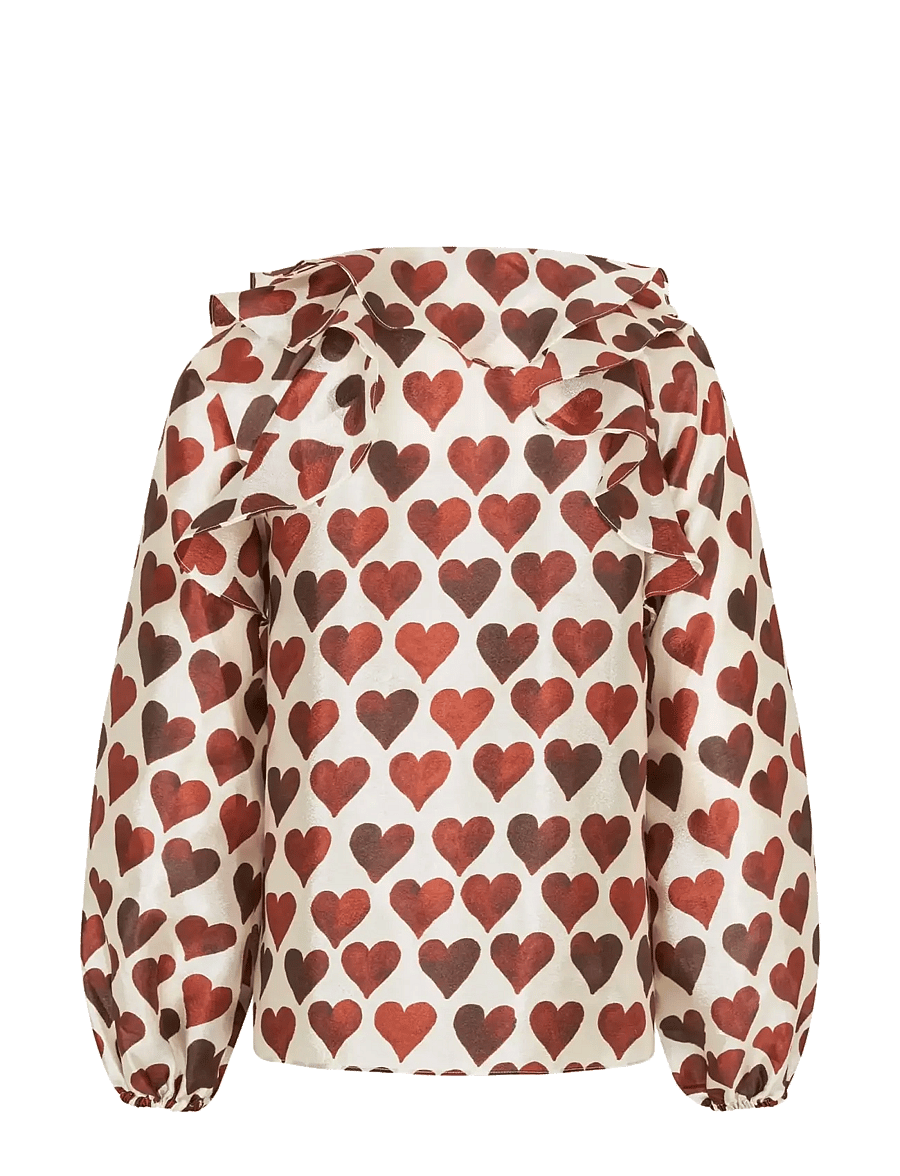 STINE GOYA - Flat Textured Poly, Multi Ruffle Raglan Top - langärmelige blusen - hearts - 2