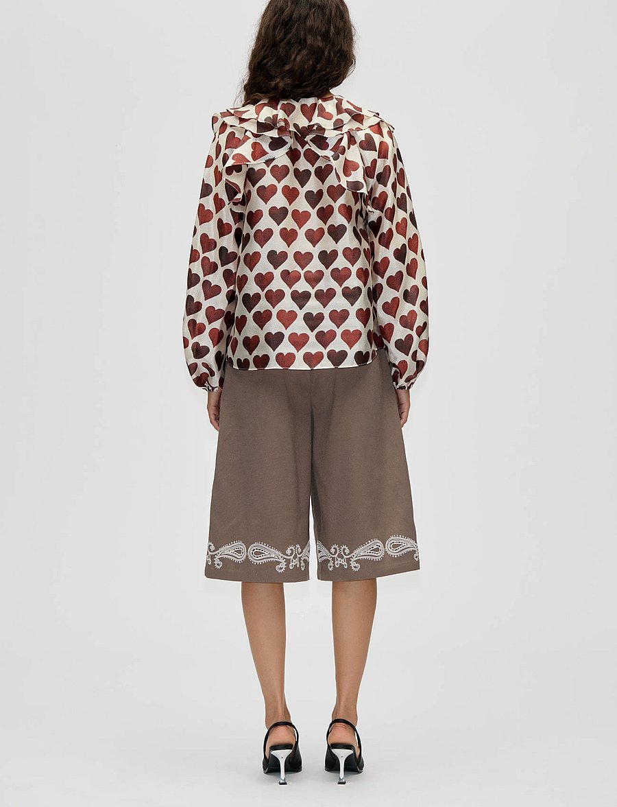STINE GOYA - Flat Textured Poly, Multi Ruffle Raglan Top - langärmelige blusen - hearts - 3