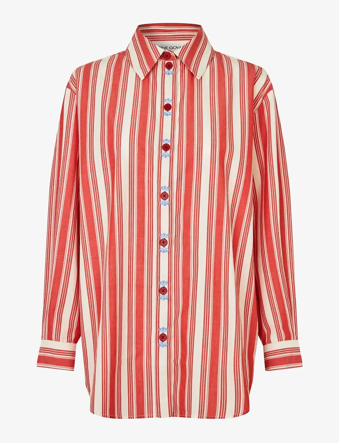 STINE GOYA - Striped Embroidered Cotton, Loose Long Sleeve Shirt - teksasärgid - scarlet trot - 1
