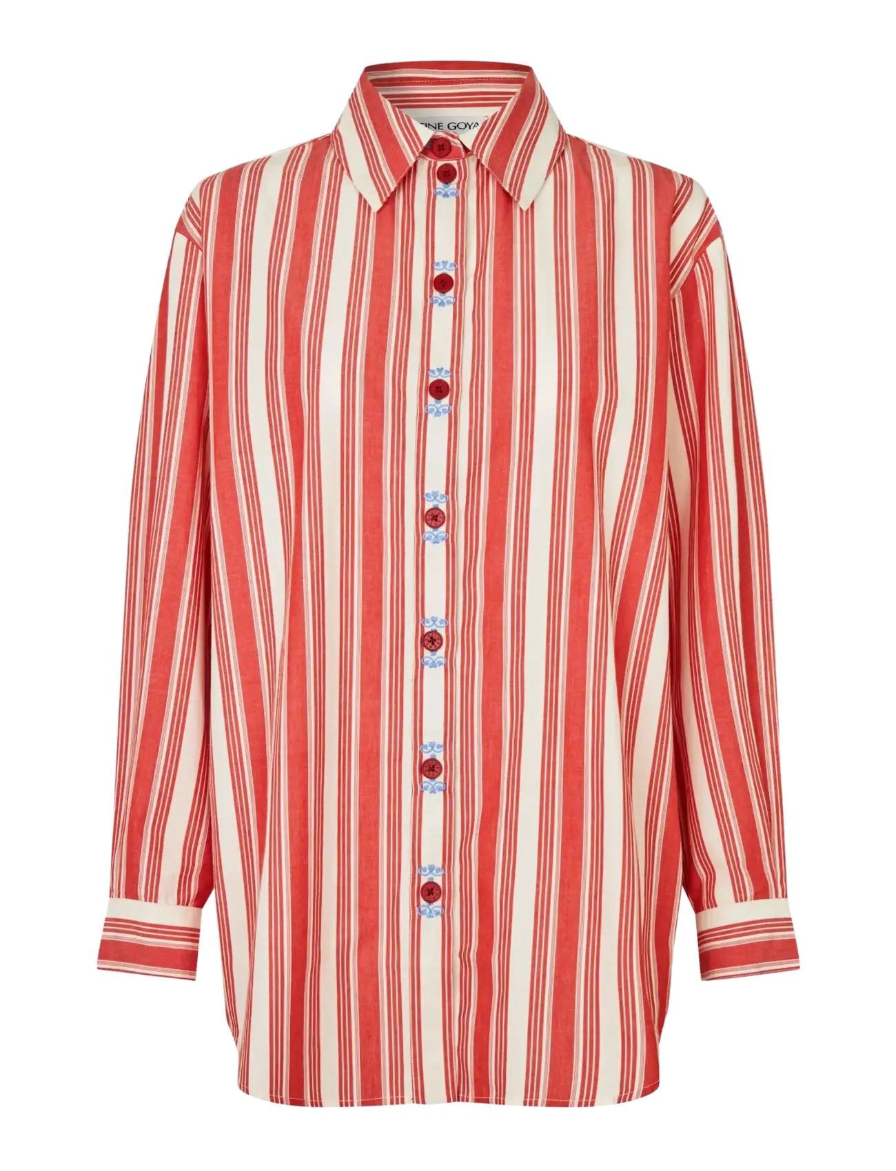 STINE GOYA - Striped Embroidered Cotton, Loose Long Sleeve Shirt - denim shirts - scarlet trot - 1