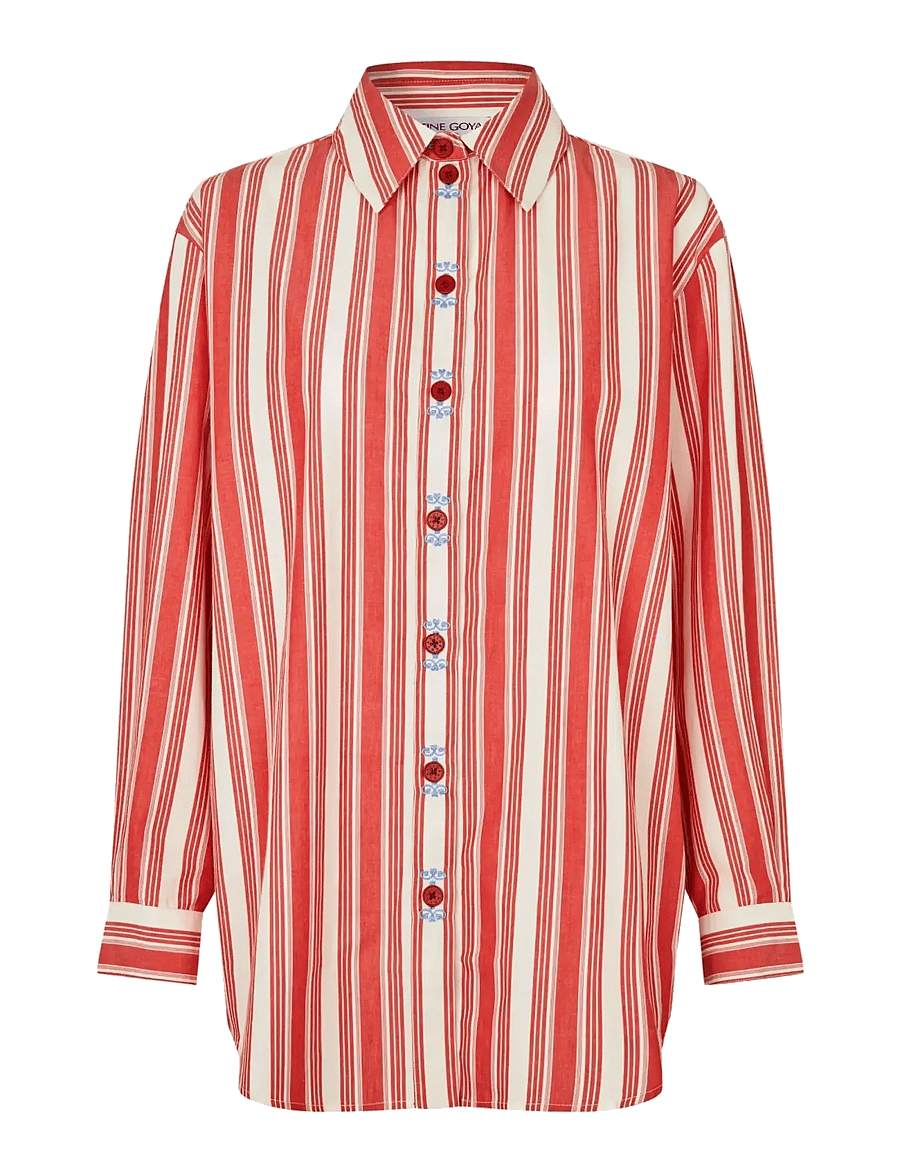 STINE GOYA - Striped Embroidered Cotton, Loose Long Sleeve Shirt - denimskjorter - scarlet trot - 1