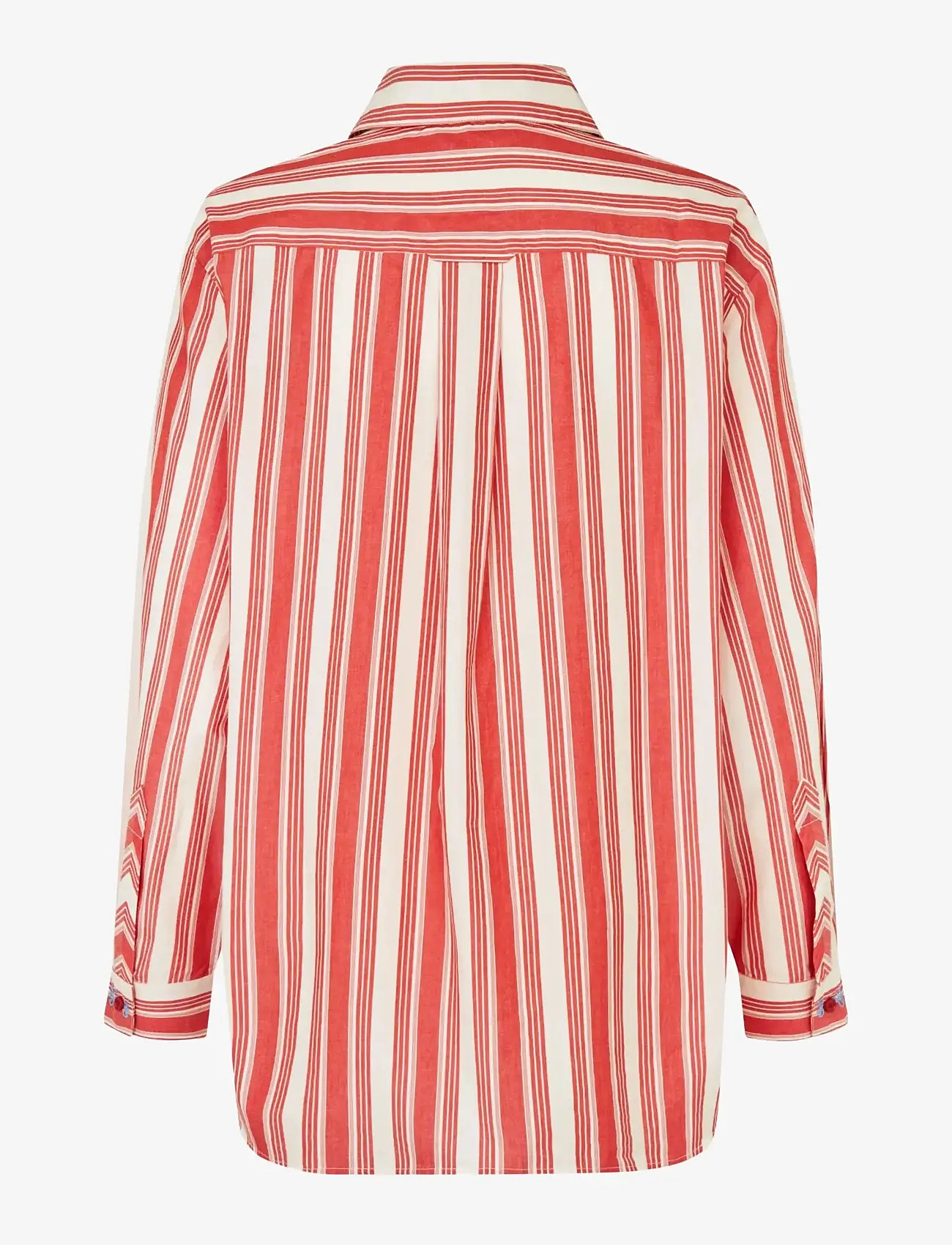 STINE GOYA - Striped Embroidered Cotton, Loose Long Sleeve Shirt - teksasärgid - scarlet trot - 2