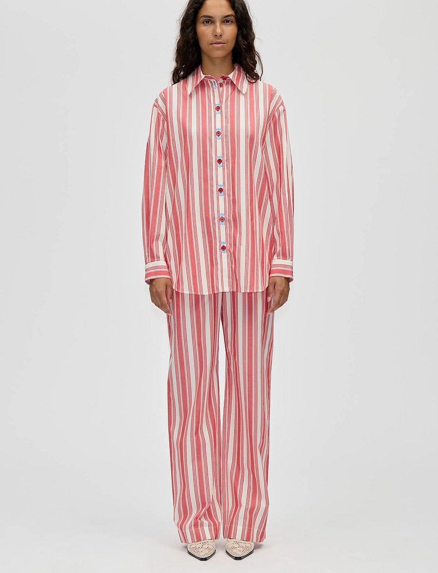 STINE GOYA - Striped Embroidered Cotton, Loose Long Sleeve Shirt - denimskjorter - scarlet trot - 0