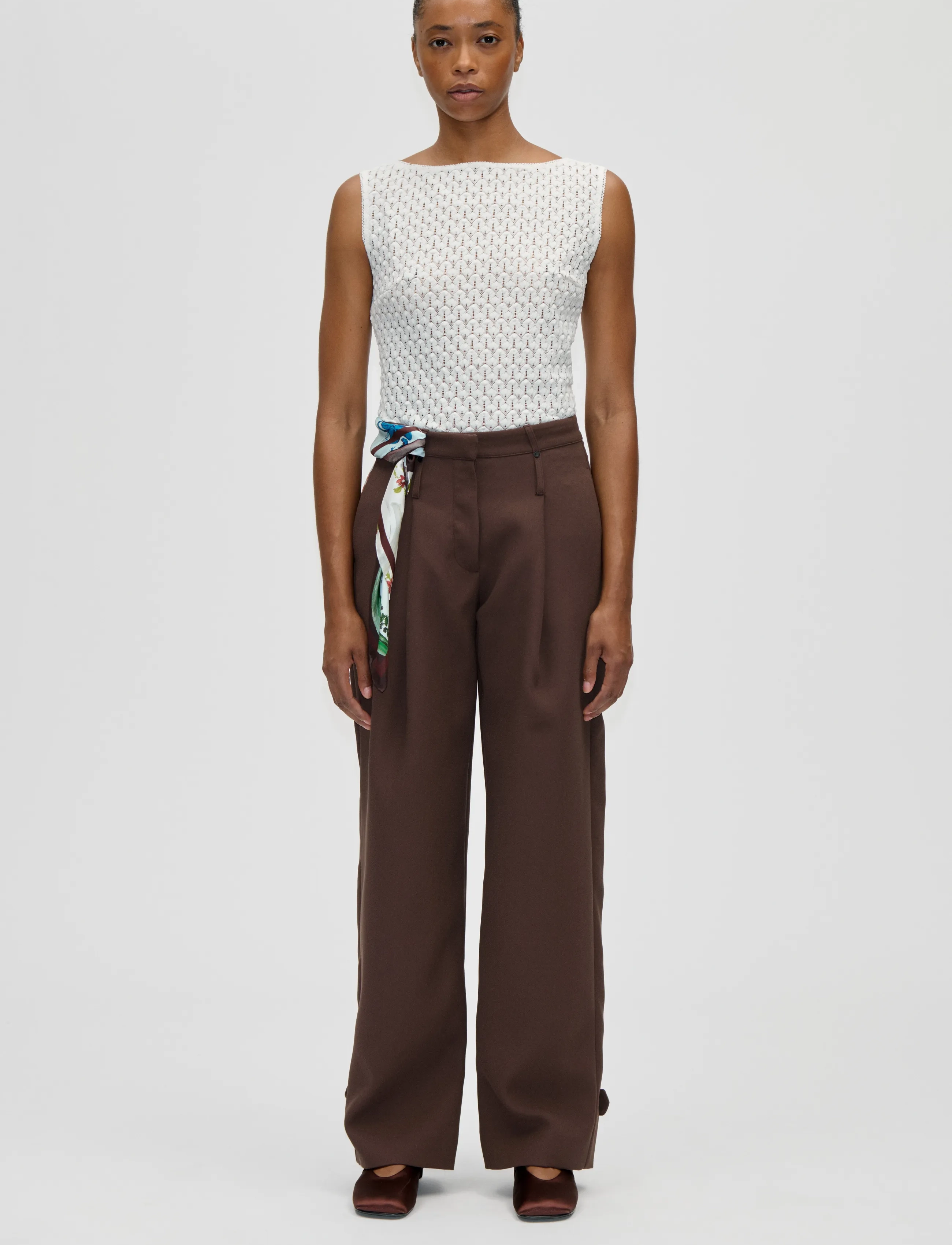 STINE GOYA Crochet Lace, Boatneck Tank Top - Mouwloze tops - WHITE SWAN / white