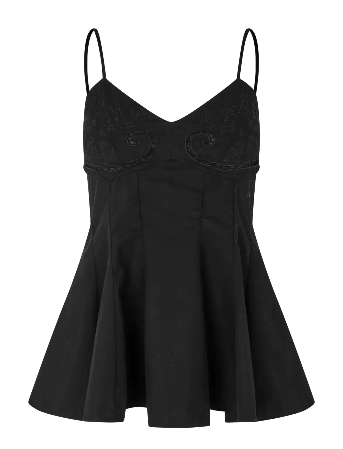 STINE GOYA Broderie Cotton, Embroidered Bustier Top - T-shirts & Toppar - BRODERIE ANGLAISE / black