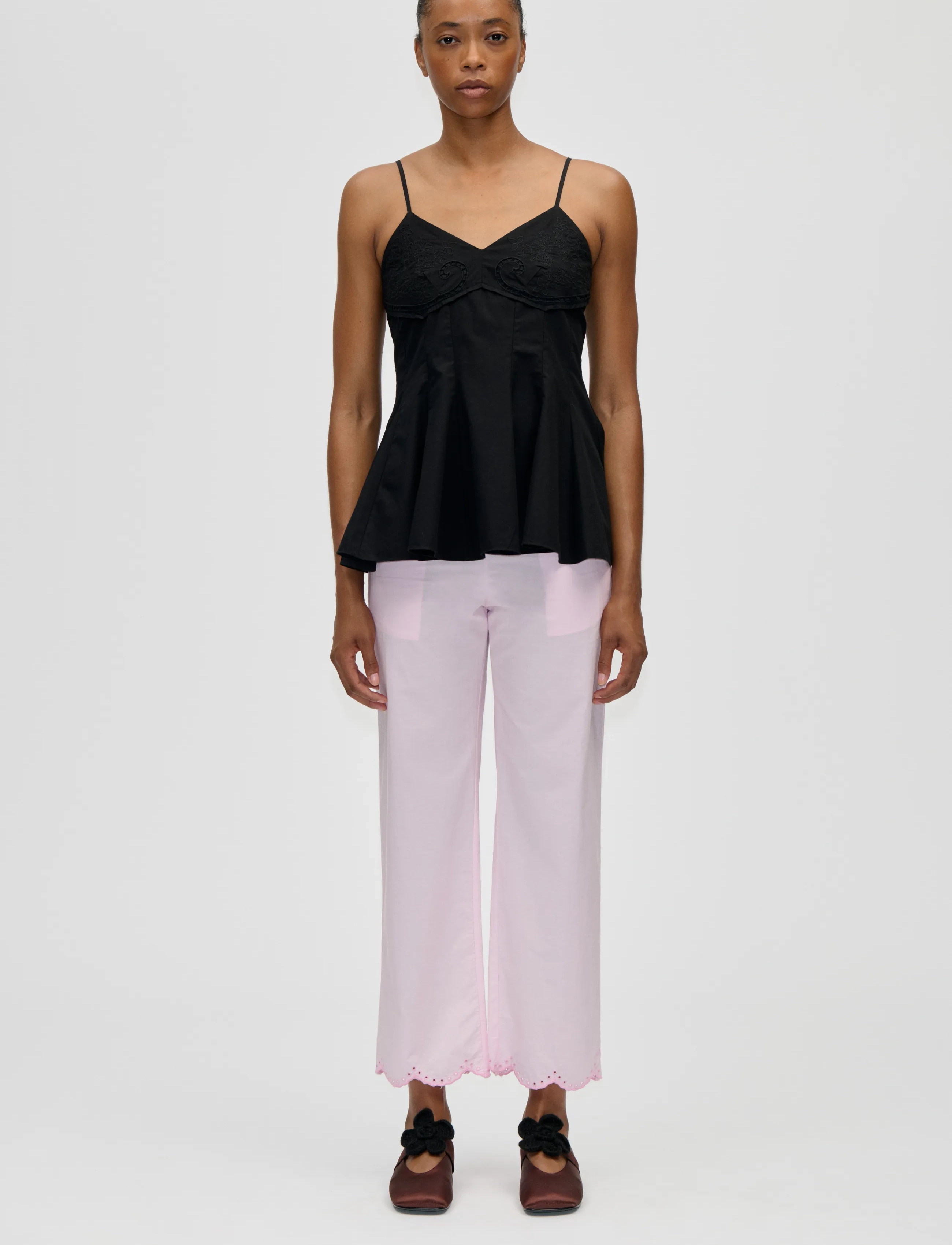 STINE GOYA Broderie Cotton, Embroidered Bustier Top, Kvinder, Broderet Bustier Top, Sort, Str: S