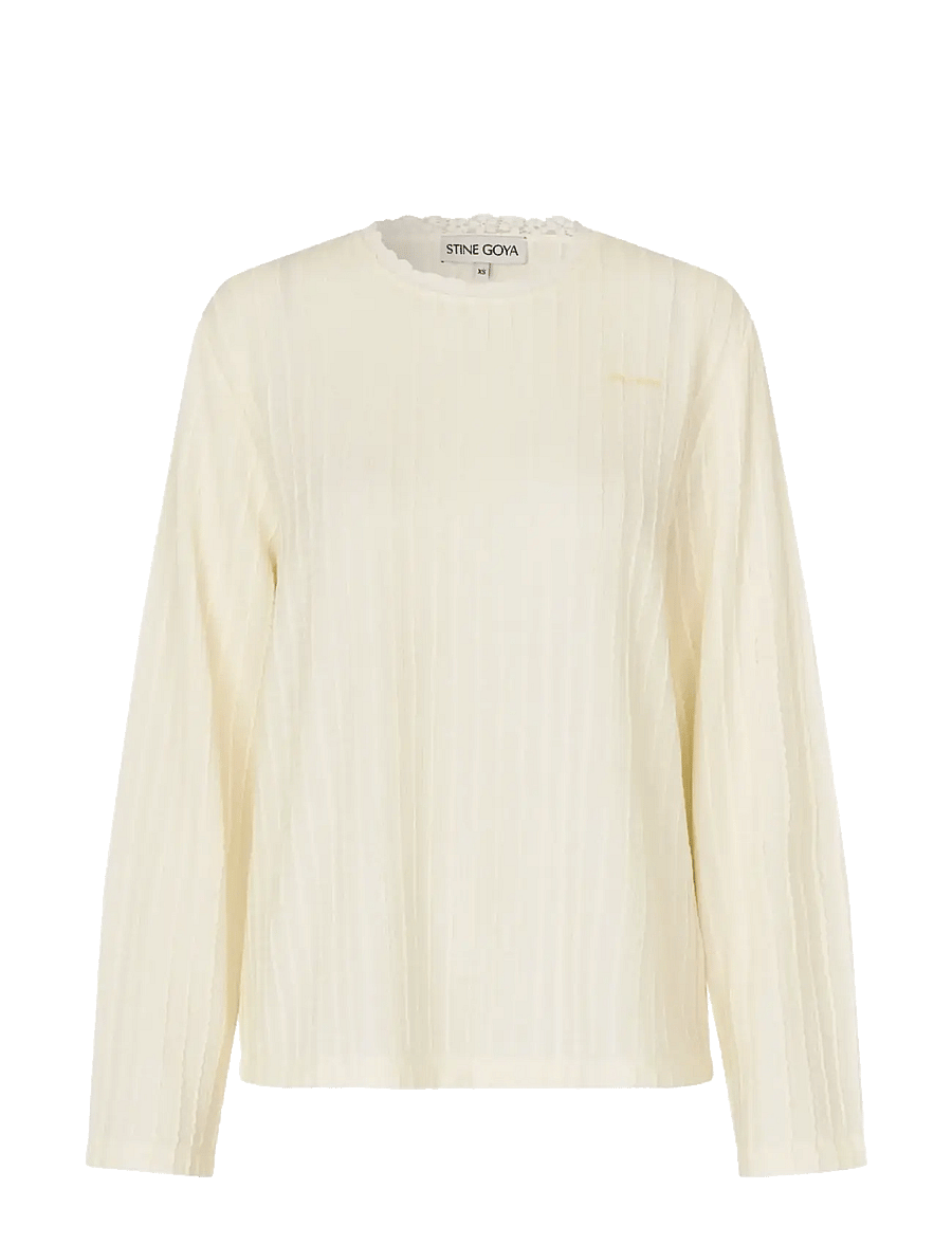 STINE GOYA - Puckered Jersey, Casual Crewneck - langärmlige tops - cream - 1