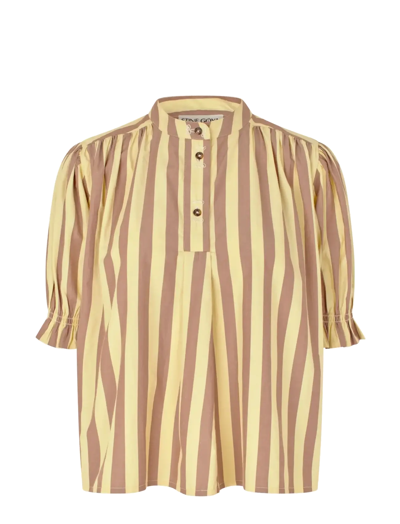 STINE GOYA Soft Striped Embroidery, Smocked Gathered Top - Kampagne - EQUESTRIAN SUN / yellow