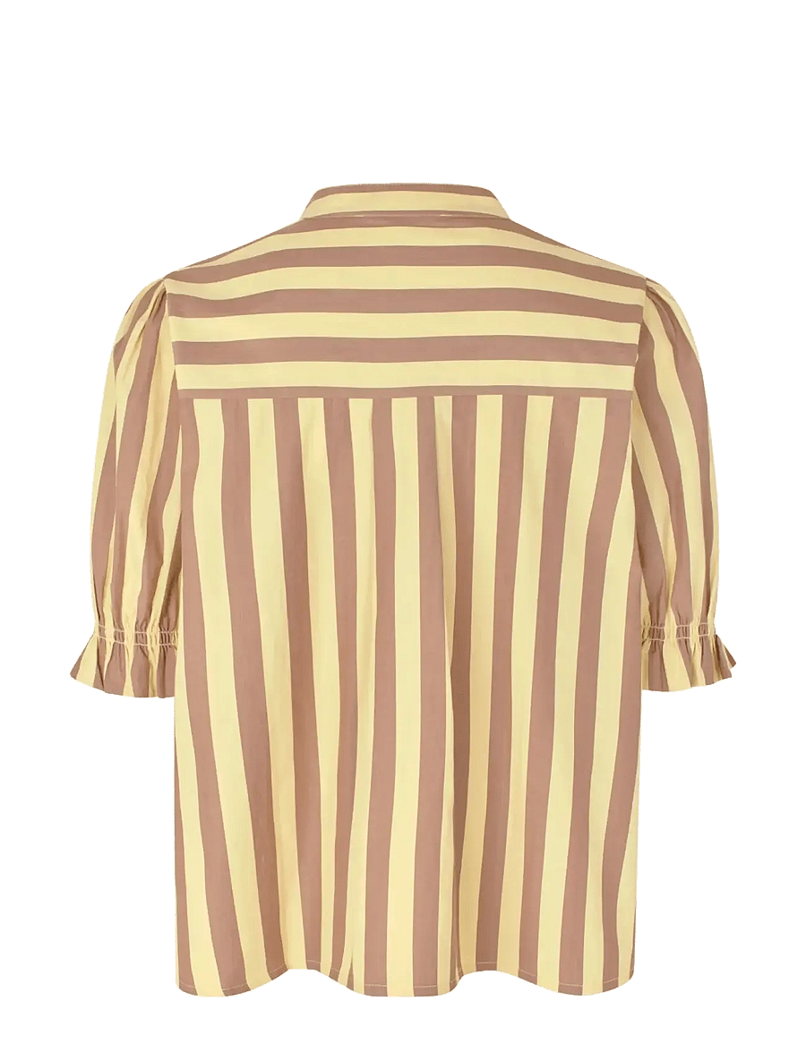 STINE GOYA - Soft Striped Embroidery, Smocked Gathered Top - denimskjorter - equestrian sun - 2