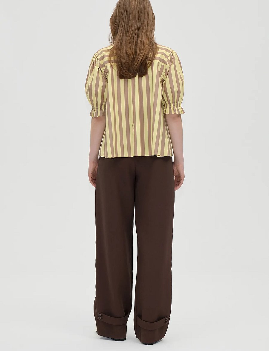STINE GOYA - Soft Striped Embroidery, Smocked Gathered Top - denimskjorter - equestrian sun - 3