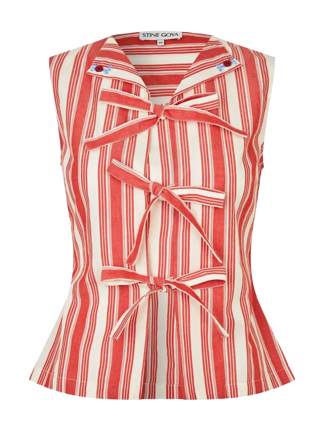 STINE GOYA Gestreift Bestickt Baumwolle, Tie Front Vest Rot - M - Damen